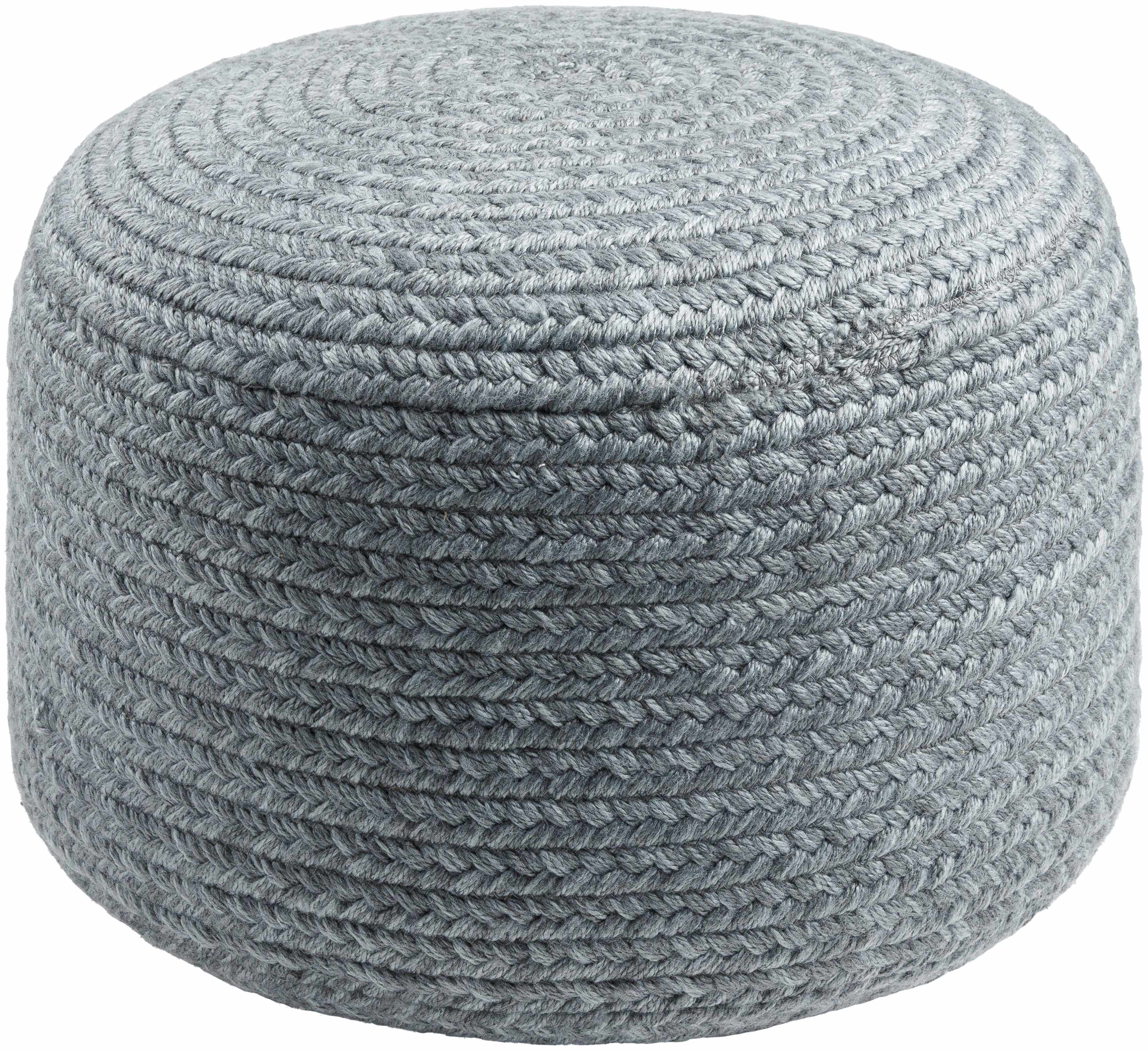 Phebe Braided Indoor / Outdoor Pouf - Charcoal, Dusty Sage