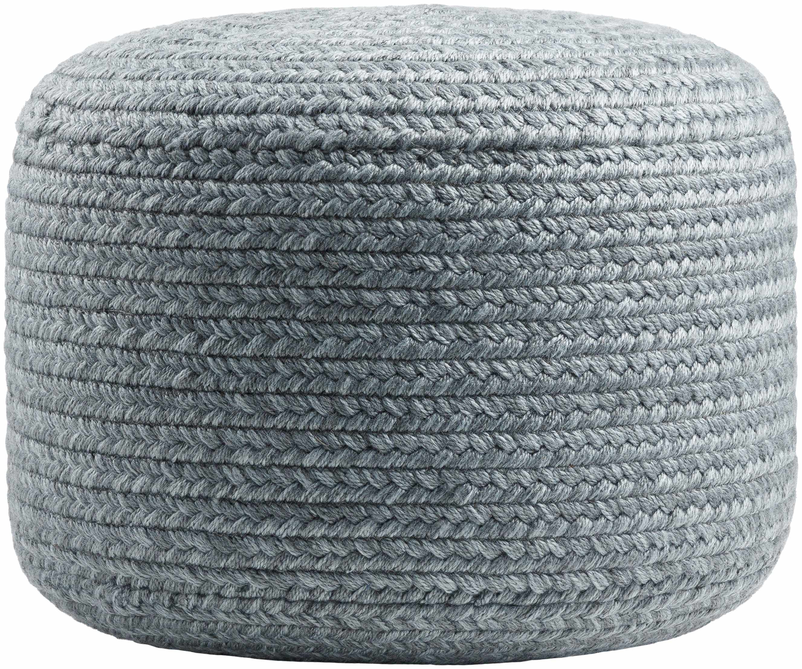 Phebe Braided Indoor / Outdoor Pouf - Charcoal, Dusty Sage