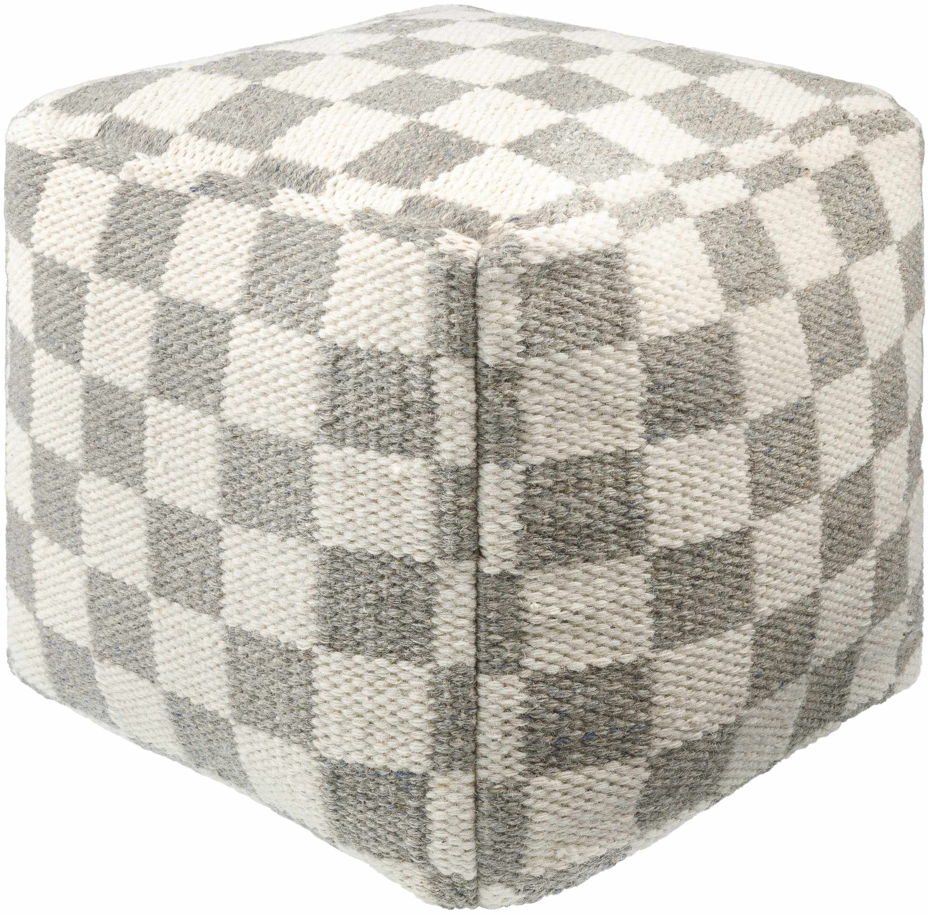 Checkered Woven Cube Pouf