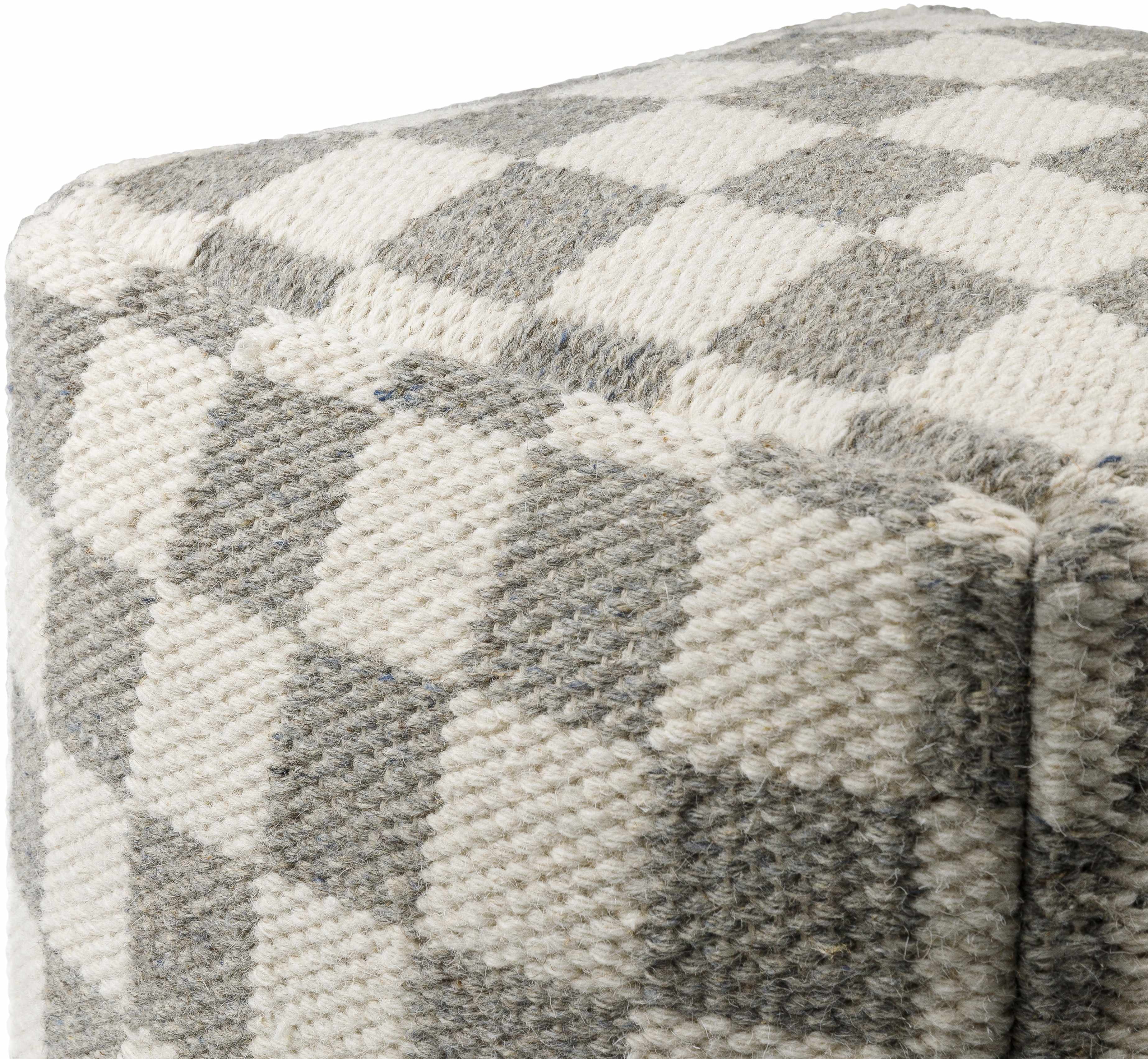 Checkered Woven Cube Pouf