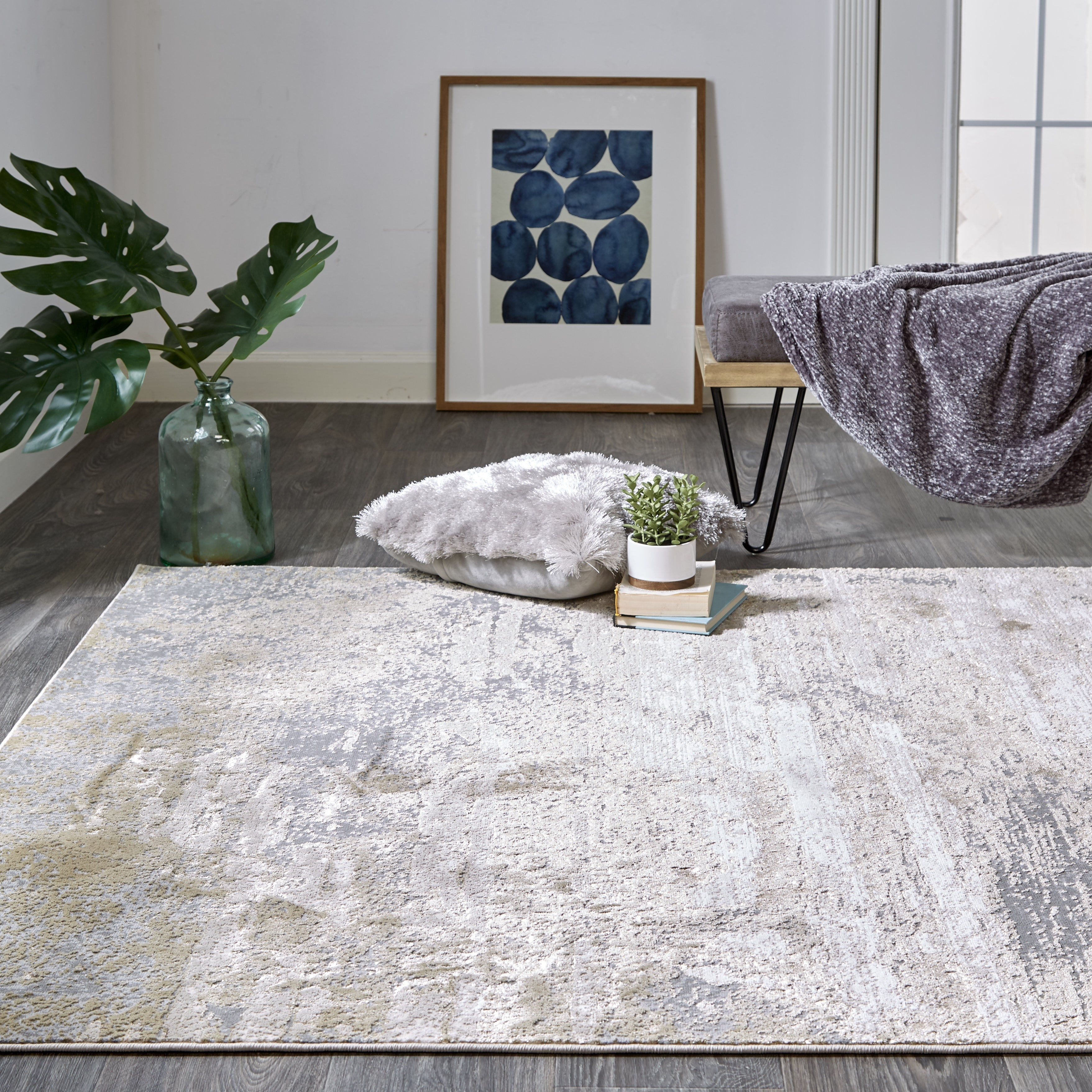 Aura Modern Abstract - Ivory/Gold/Gray Area Rug