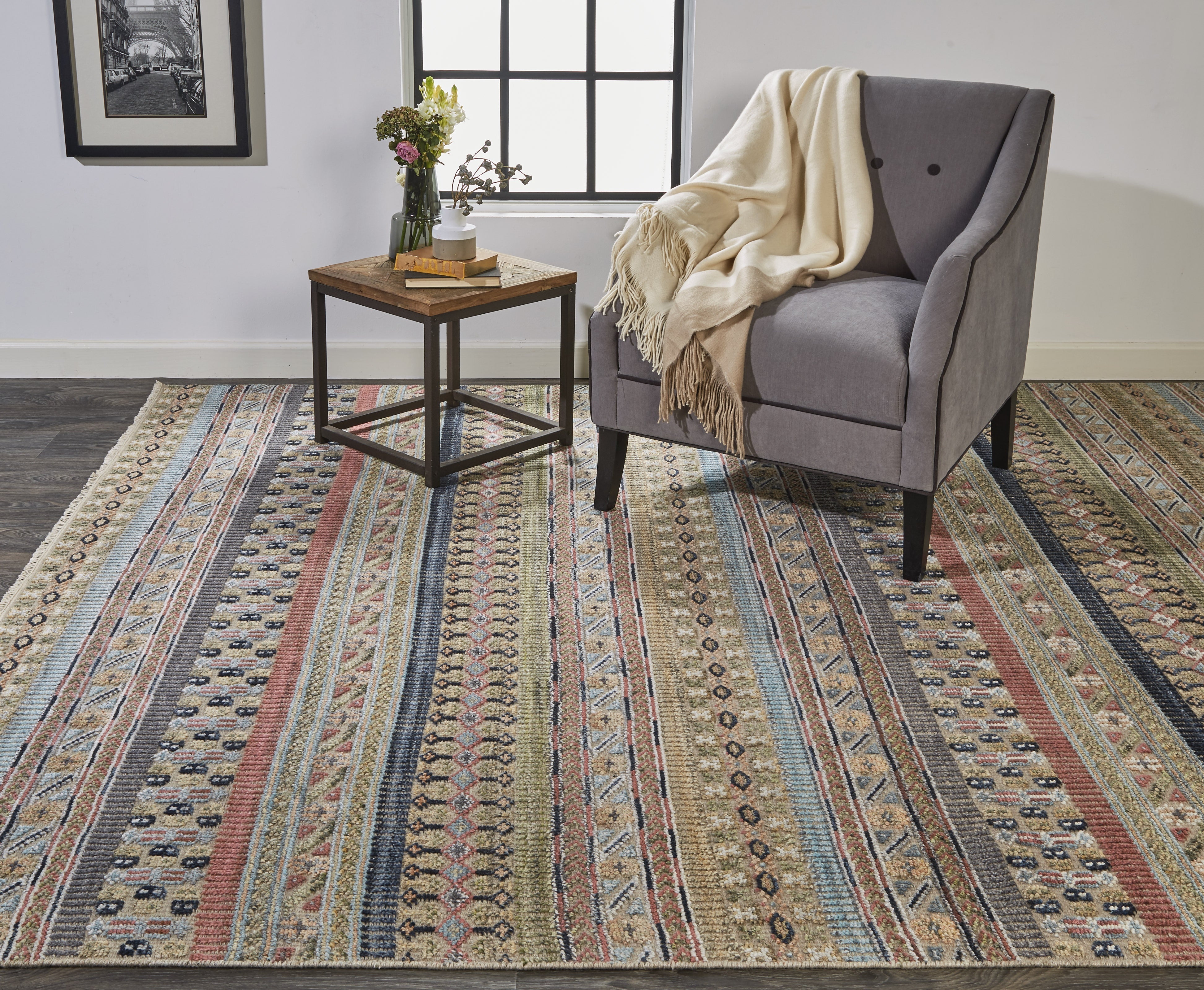 Payton Transitional Stripes - Tan/Orange/Blue Area Rug