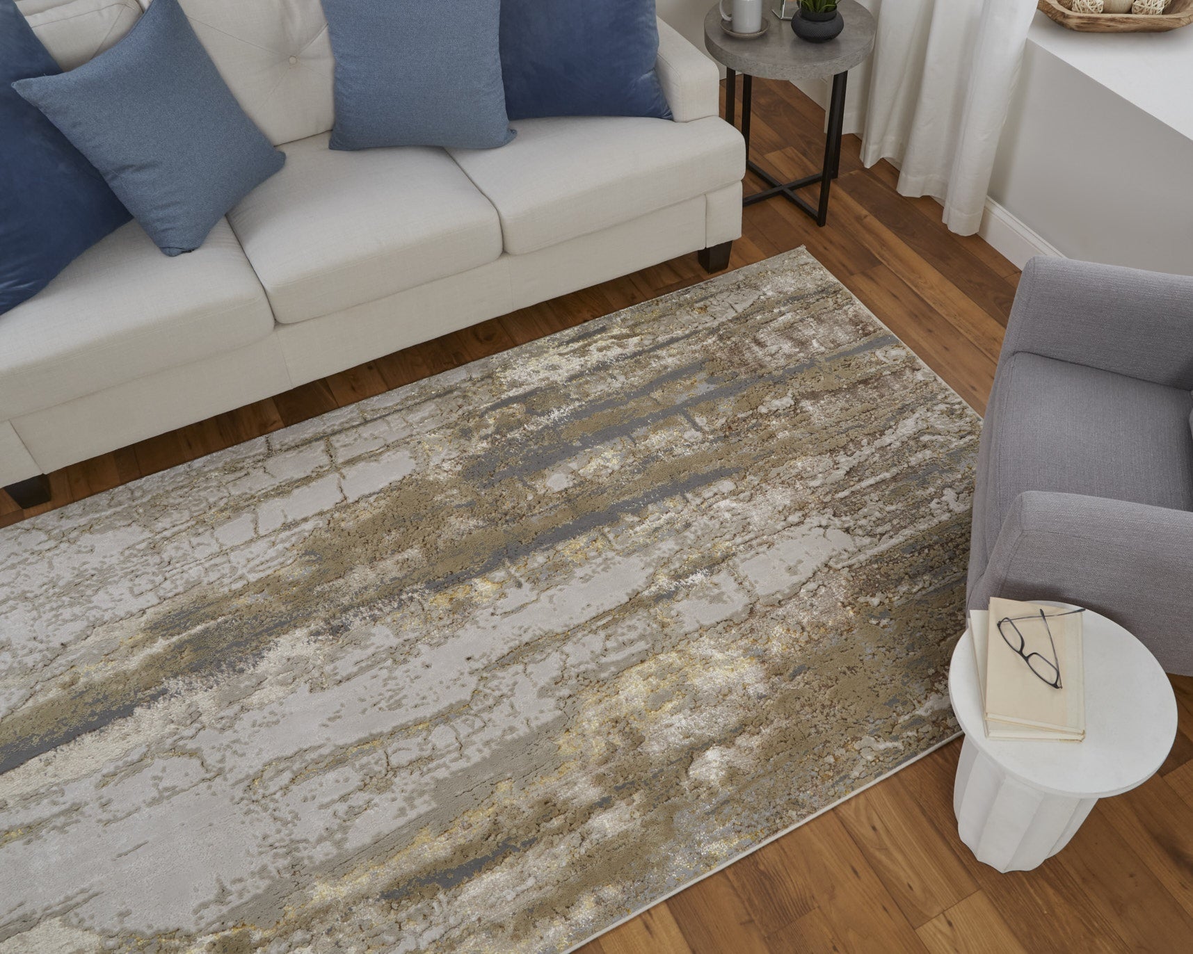 Aura Modern Abstract - Ivory/Gold/Brown Area Rug