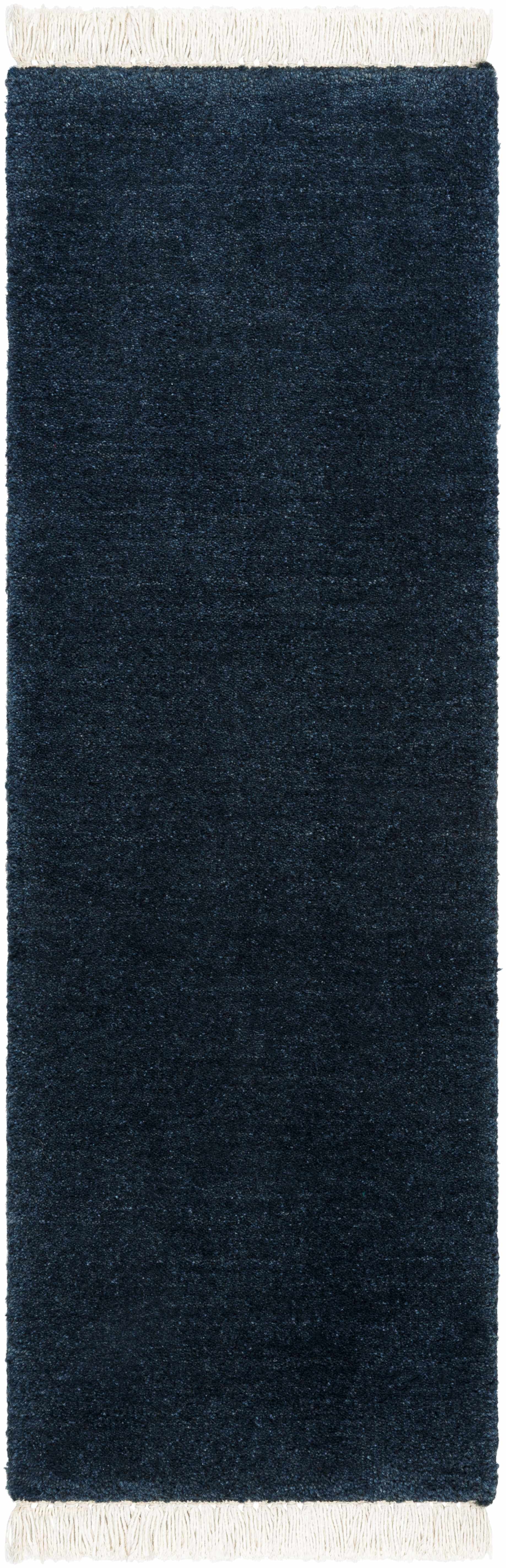 Chic Solid Dark Blue Hand Loomed Wool Area Rug
