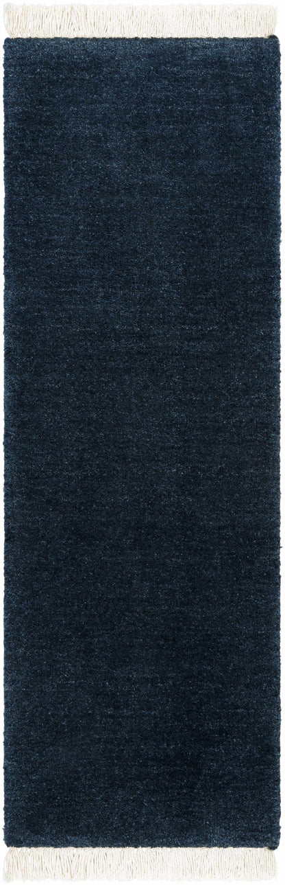 Chic Solid Dark Blue Hand Loomed Wool Area Rug