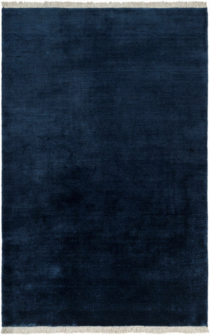 Chic Solid Dark Blue Hand Loomed Wool Area Rug
