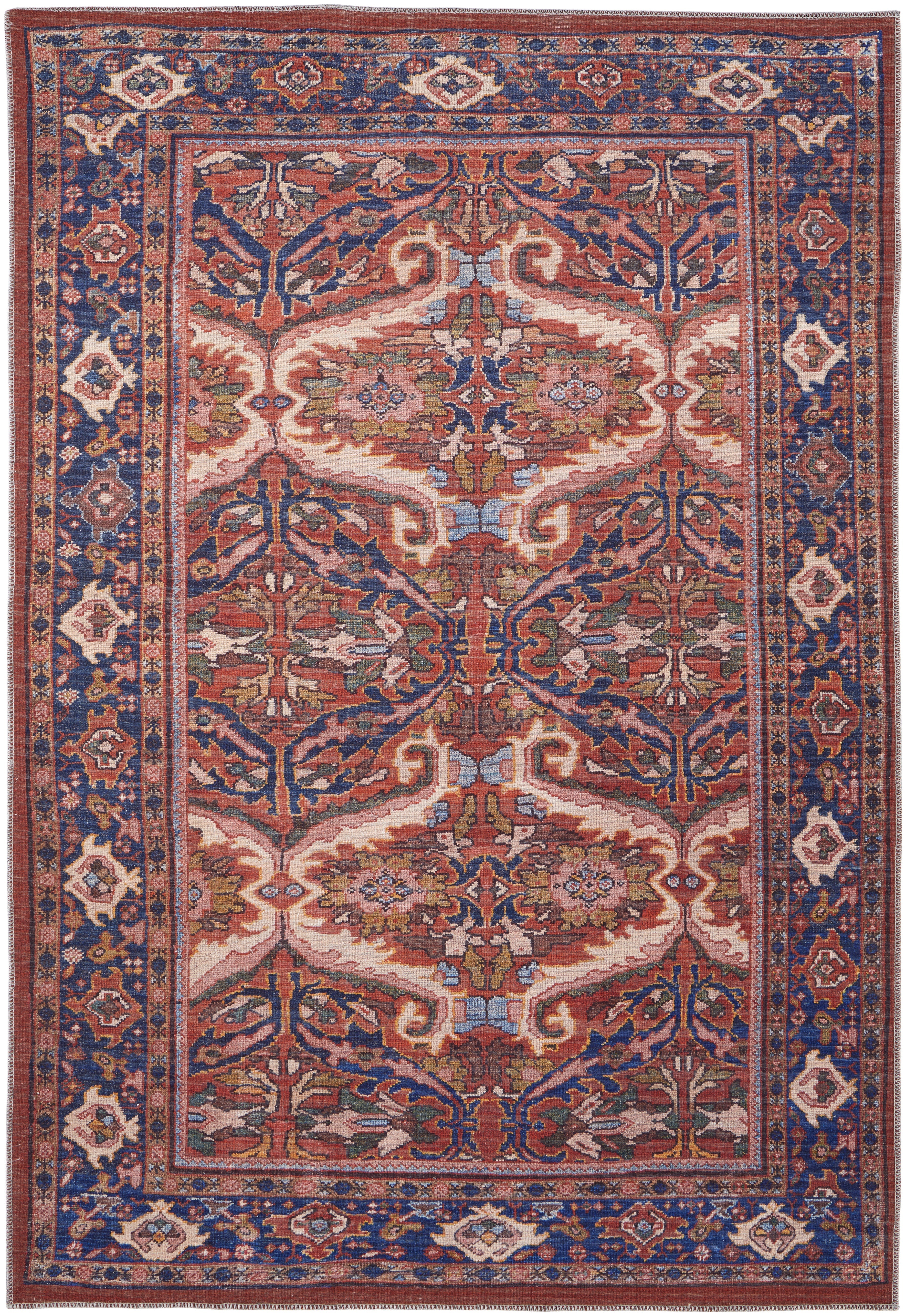 Rawlins Transitional Medallion - Red/Tan/Blue Area Rug