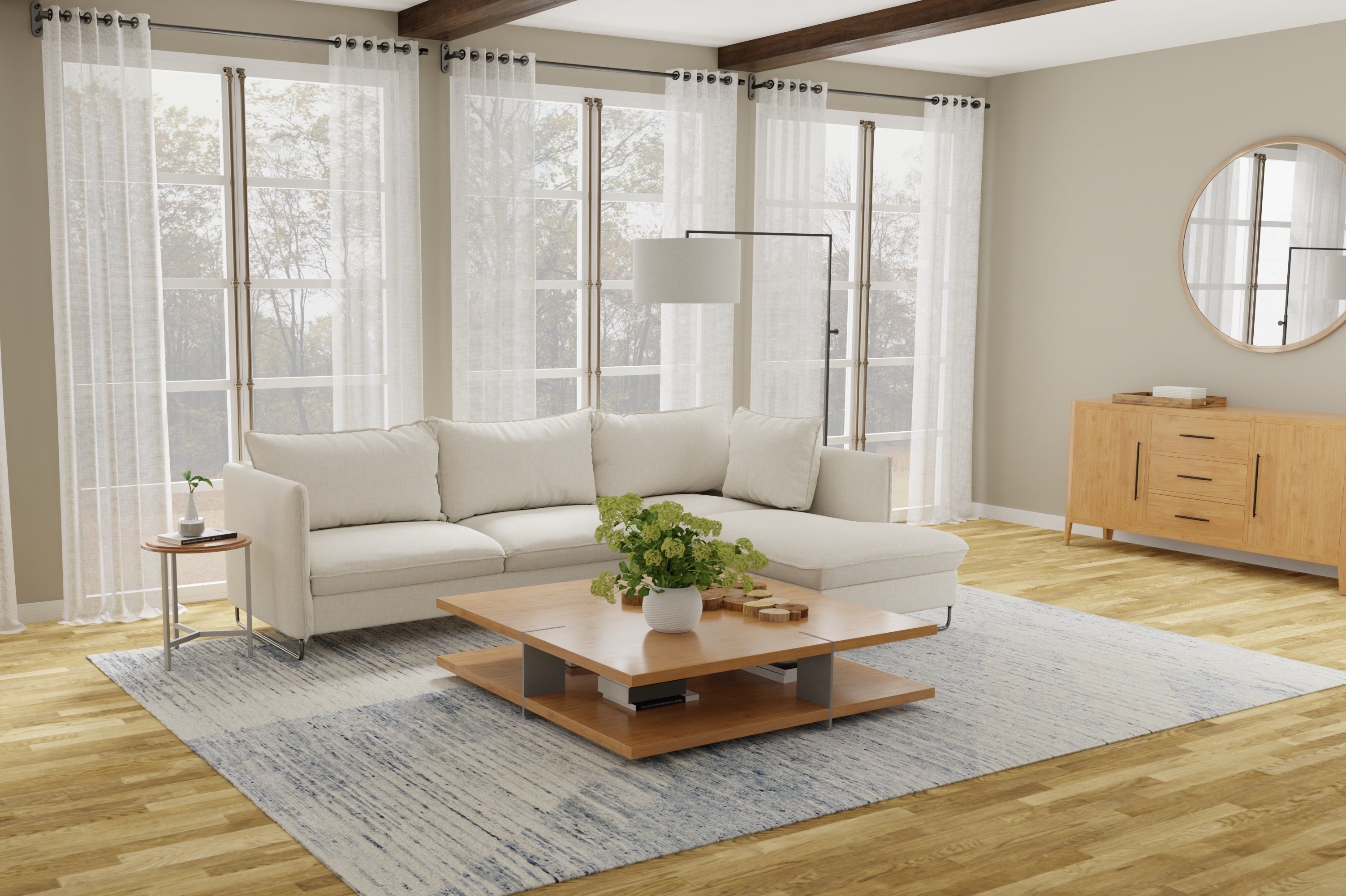 Brighton Modern Abstract - Ivory/Blue/Silver Area Rug