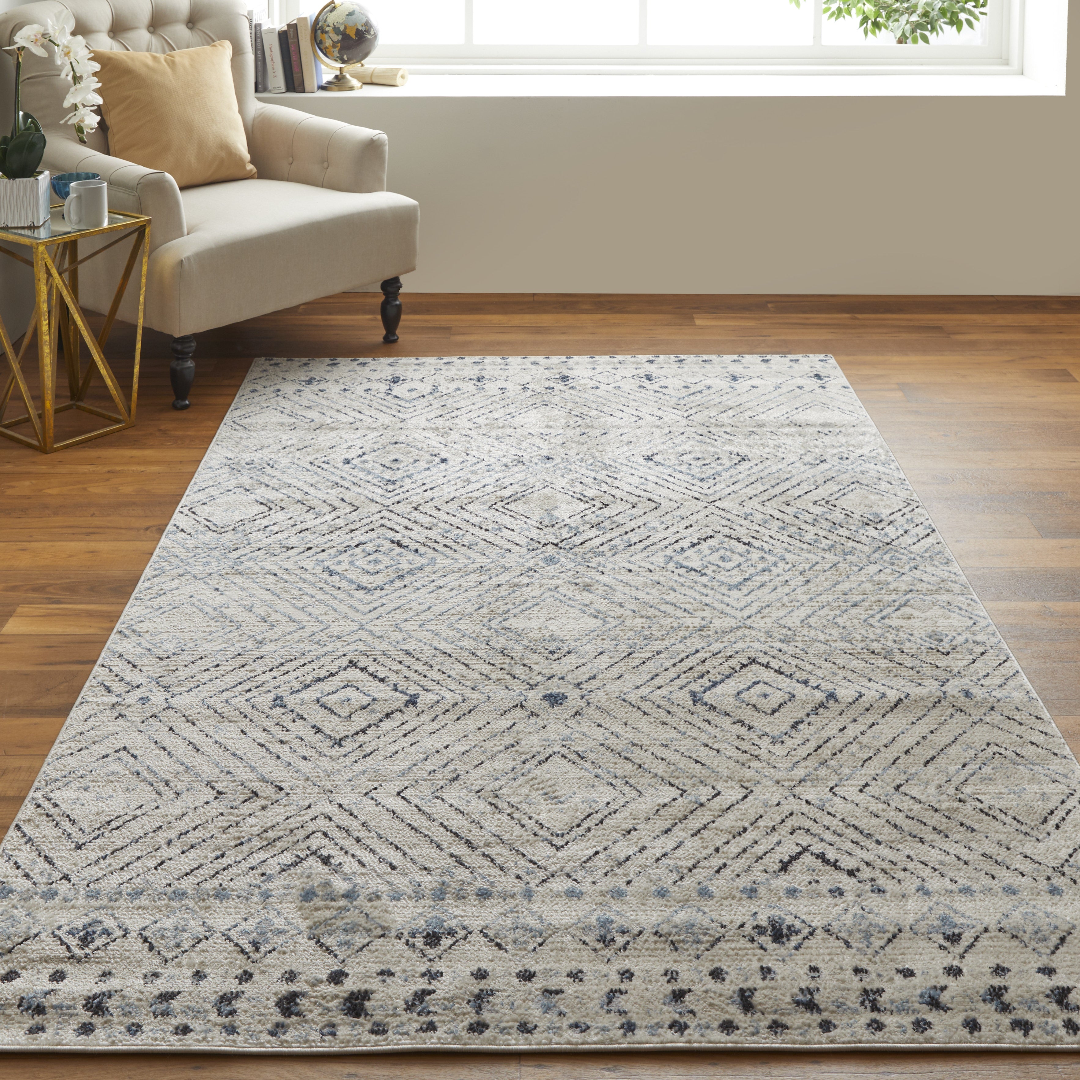 Camellia Transitional Geometric - Ivory/Blue/Gray
