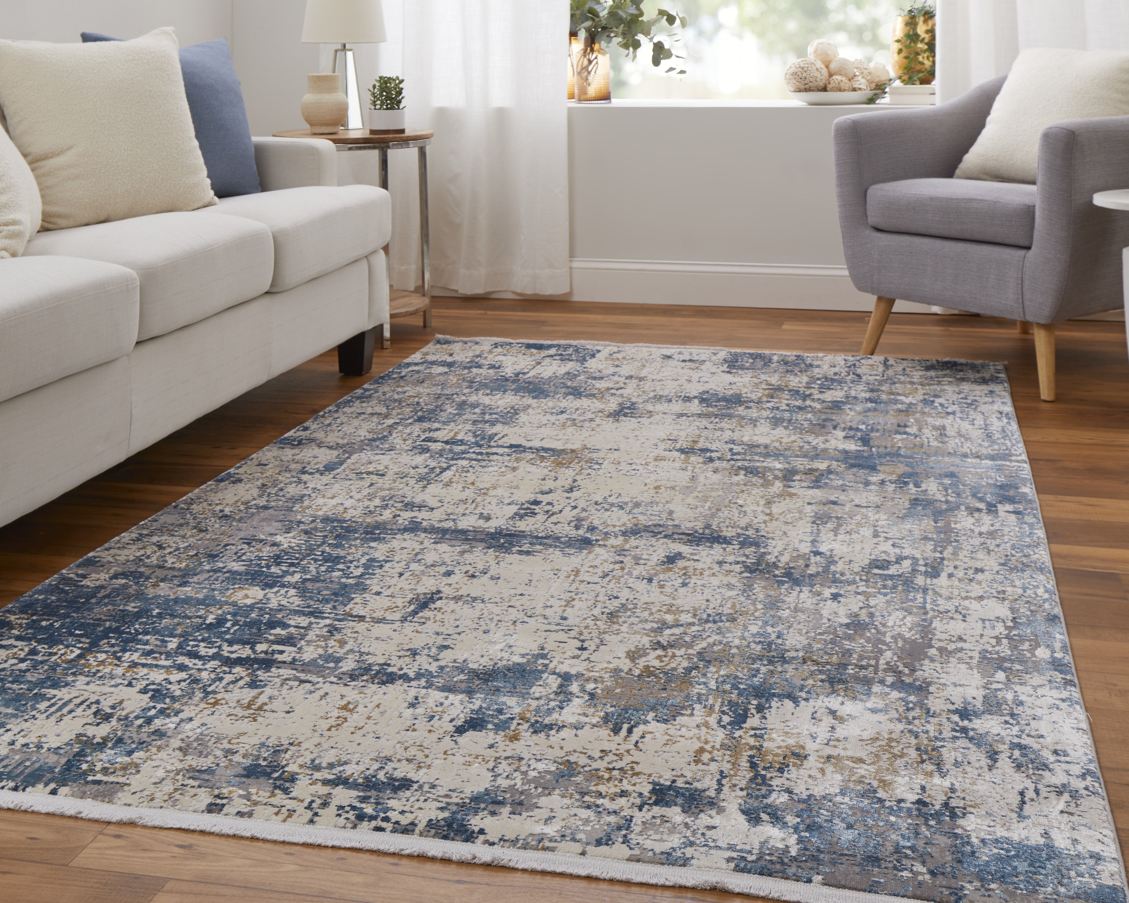 Cadiz Modern Abstract - Ivory/Tan/Blue Area Rug