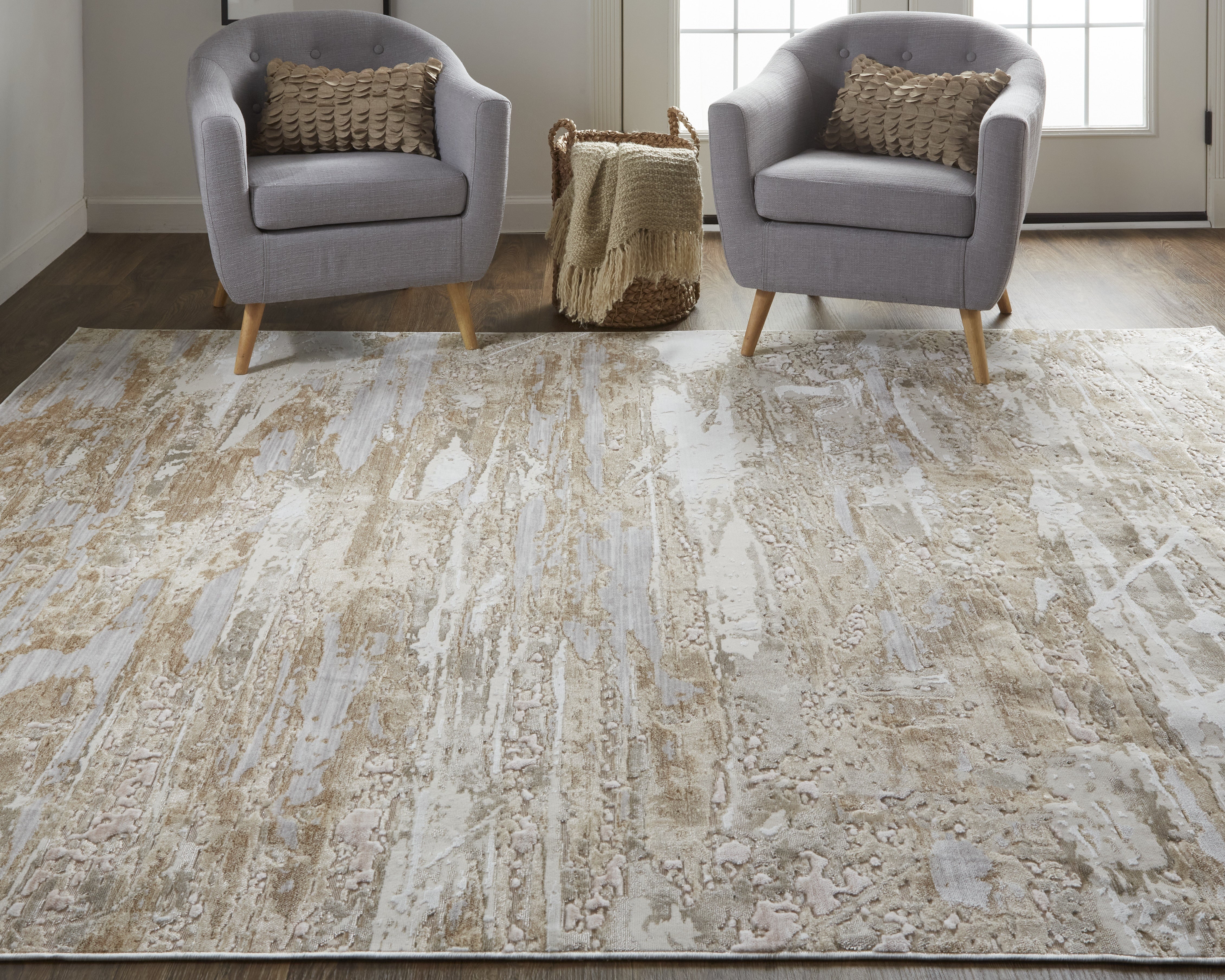 Laina Transitional Abstract - Tan/Ivory/Pink Area Rug