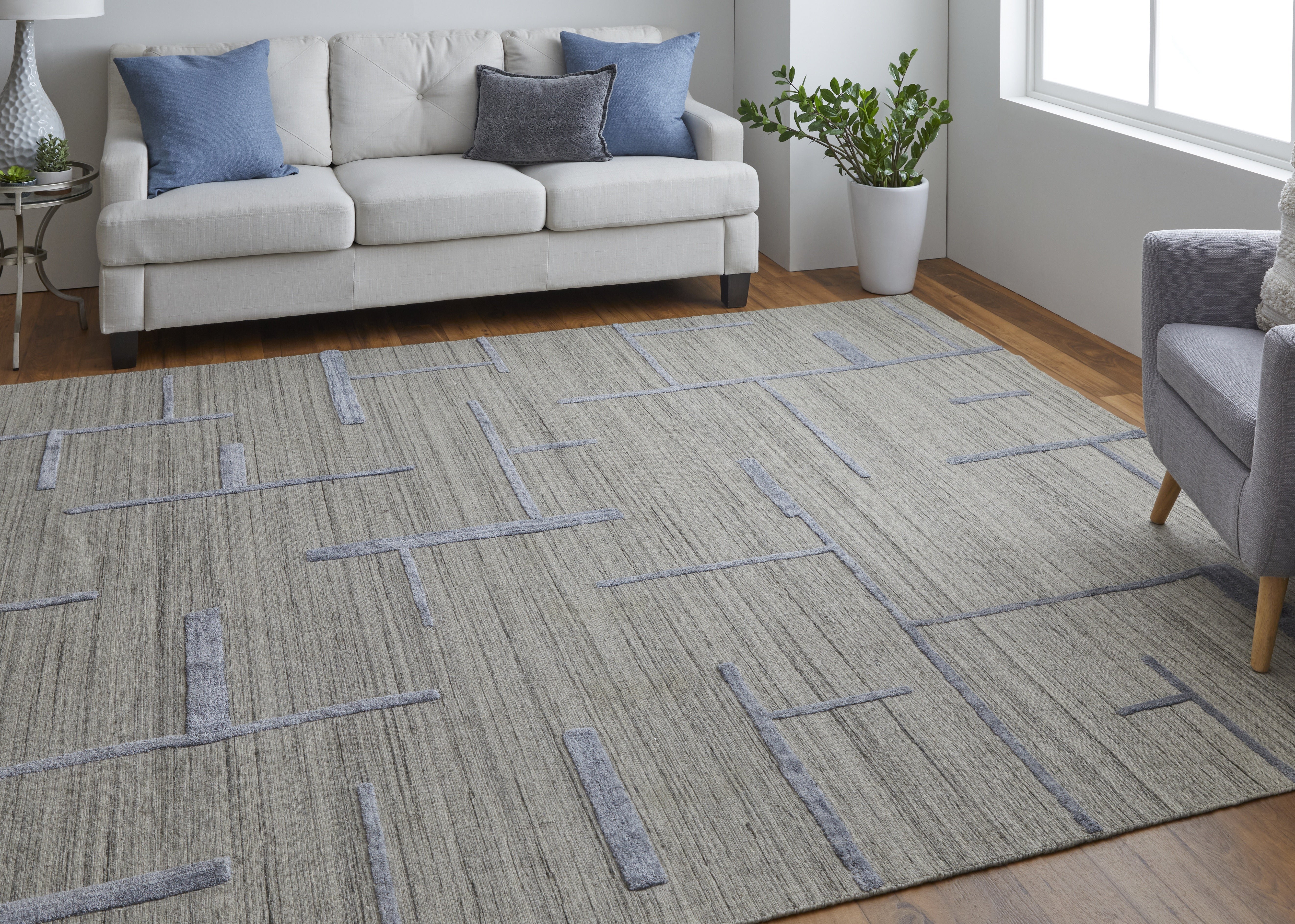 Longridge Modern Geometric - Ivory/Blue Area Rug
