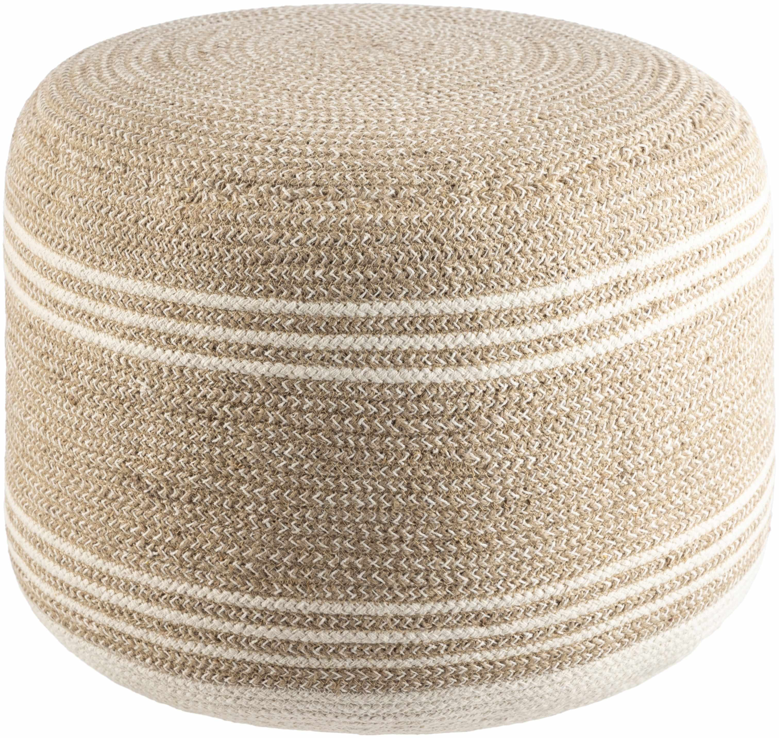 Striped Jute Braided Pouf