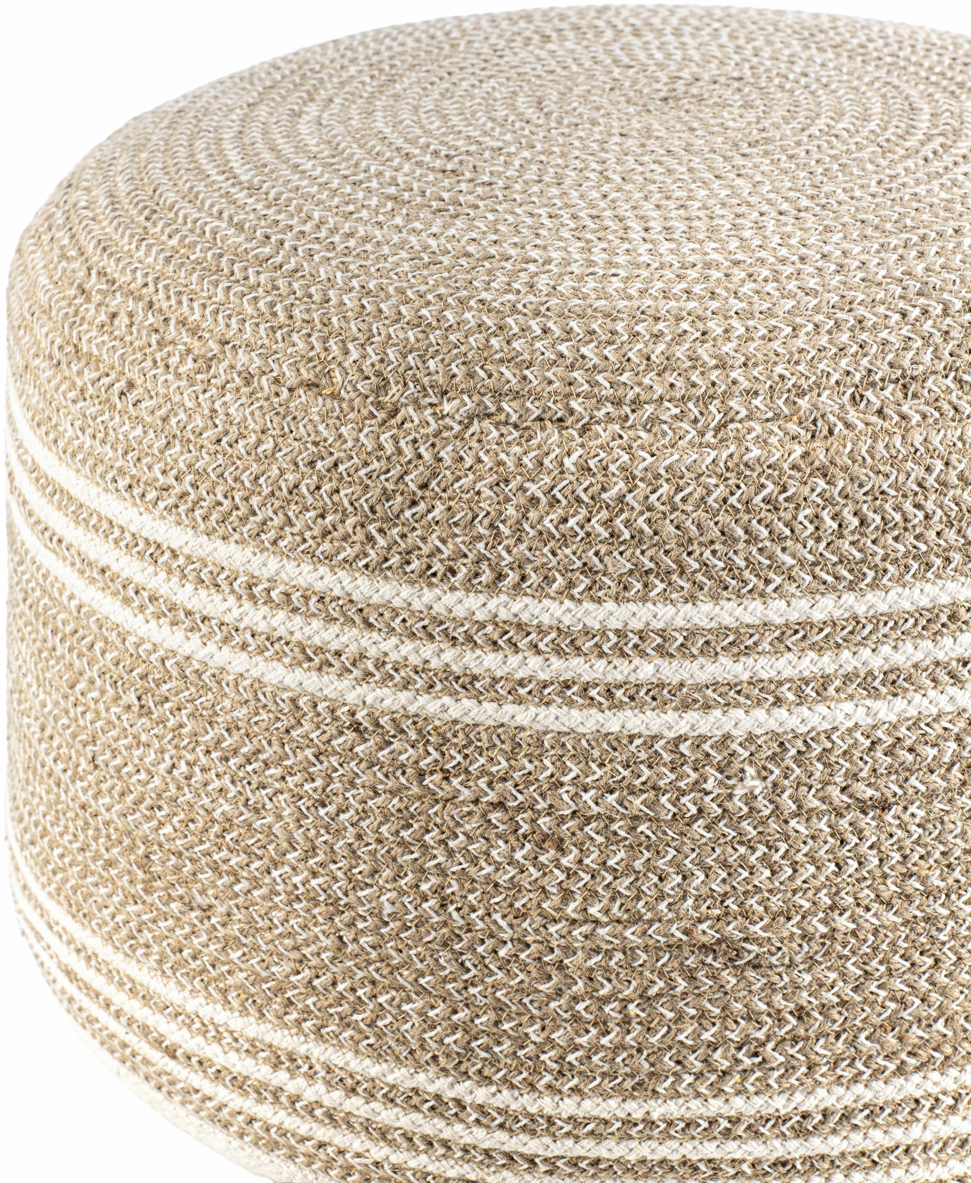 Striped Jute Braided Pouf