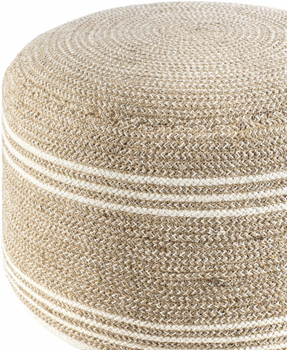 Striped Jute Braided Pouf