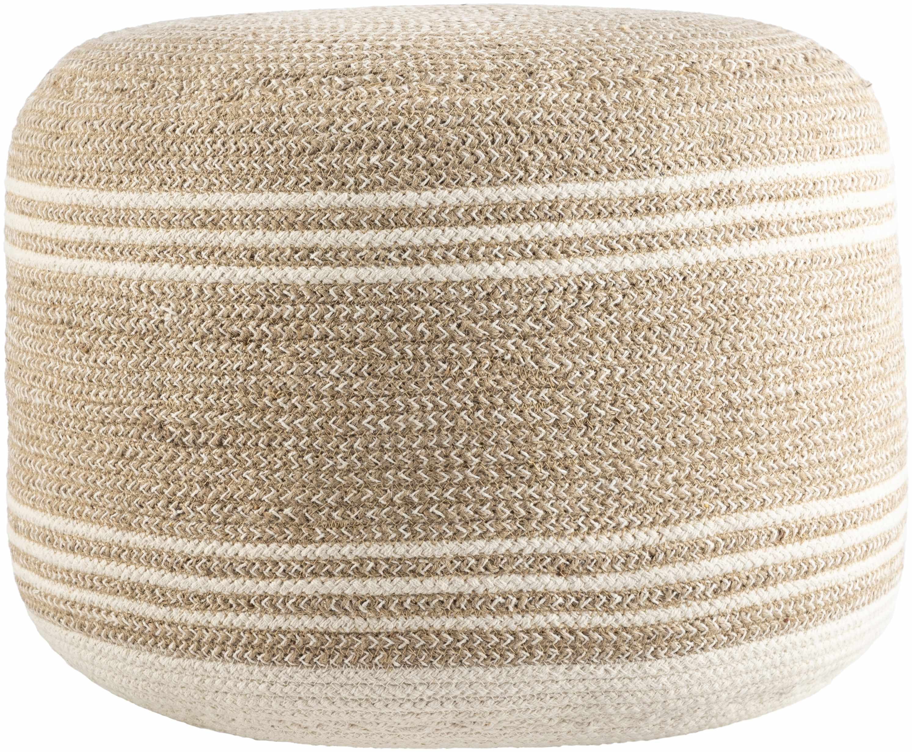 Striped Jute Braided Pouf