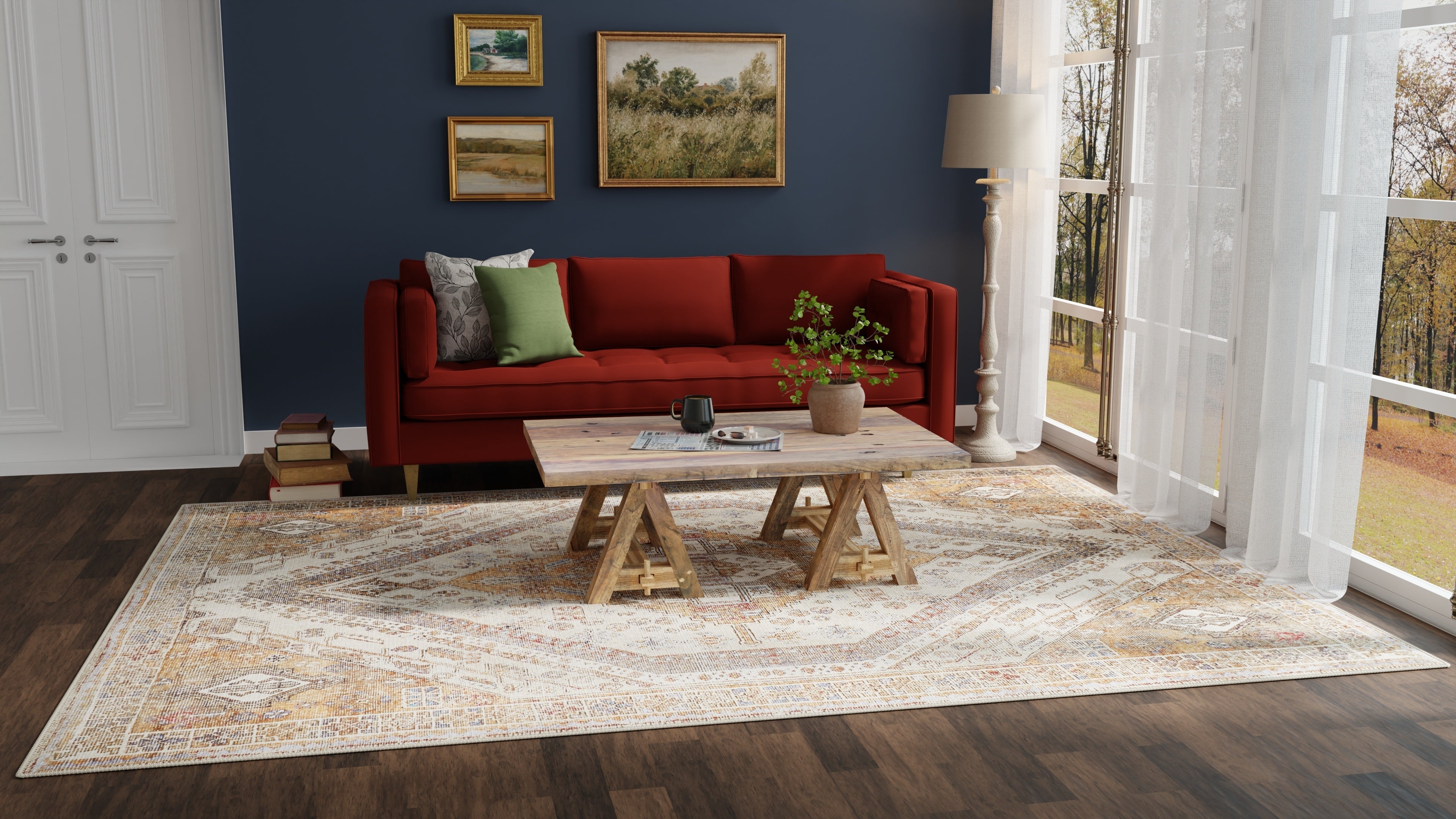 Percy Transitional Medallion - Ivory/Orange/Brown Area Rug
