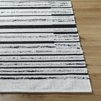 Artfully Subtle Black Hand Woven Wool & Cotton Area Rug