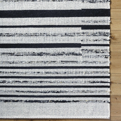 Artfully Subtle Black Hand Woven Wool & Cotton Area Rug
