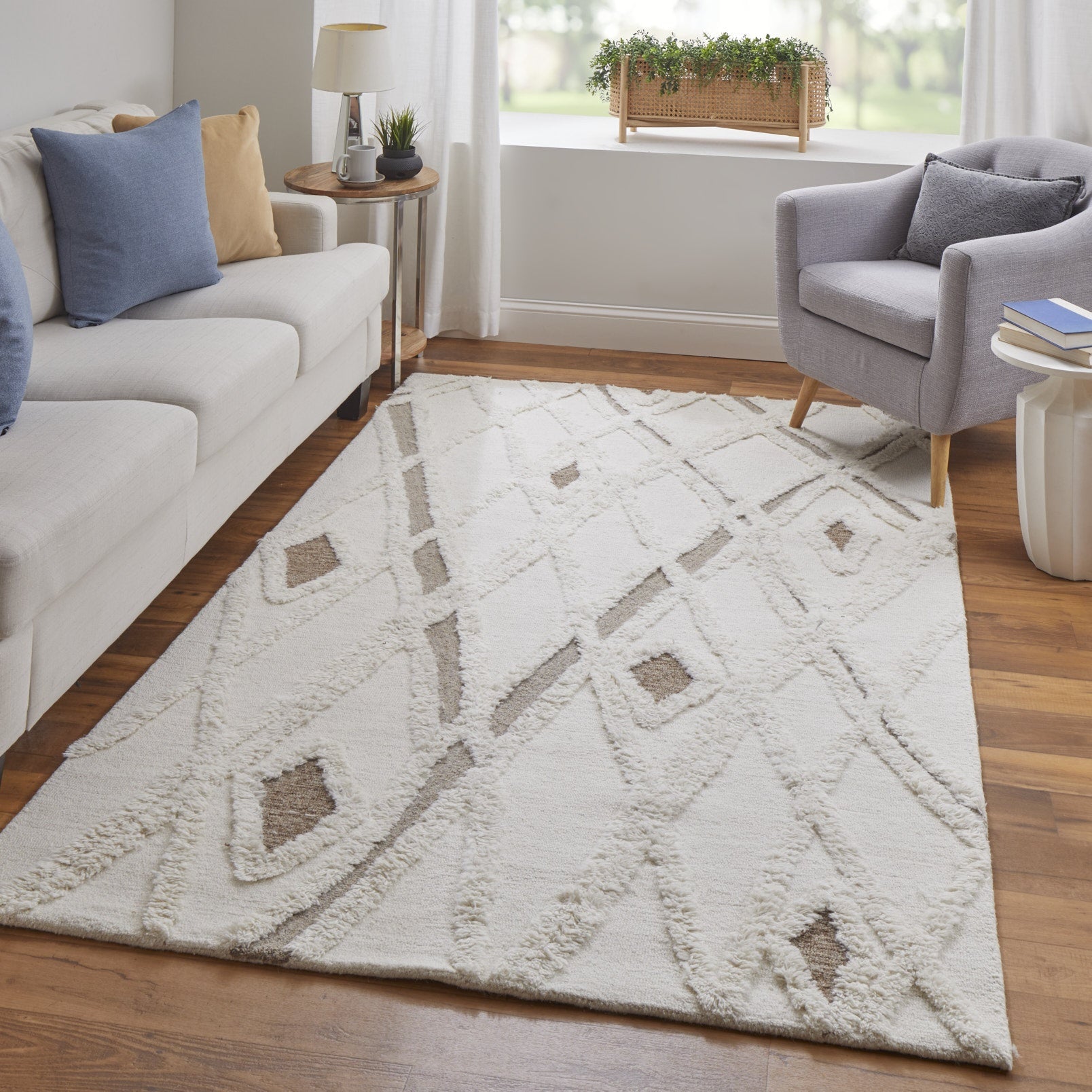 Anica Transitional Geometric - Ivory/Taupe/Brown Area Rug