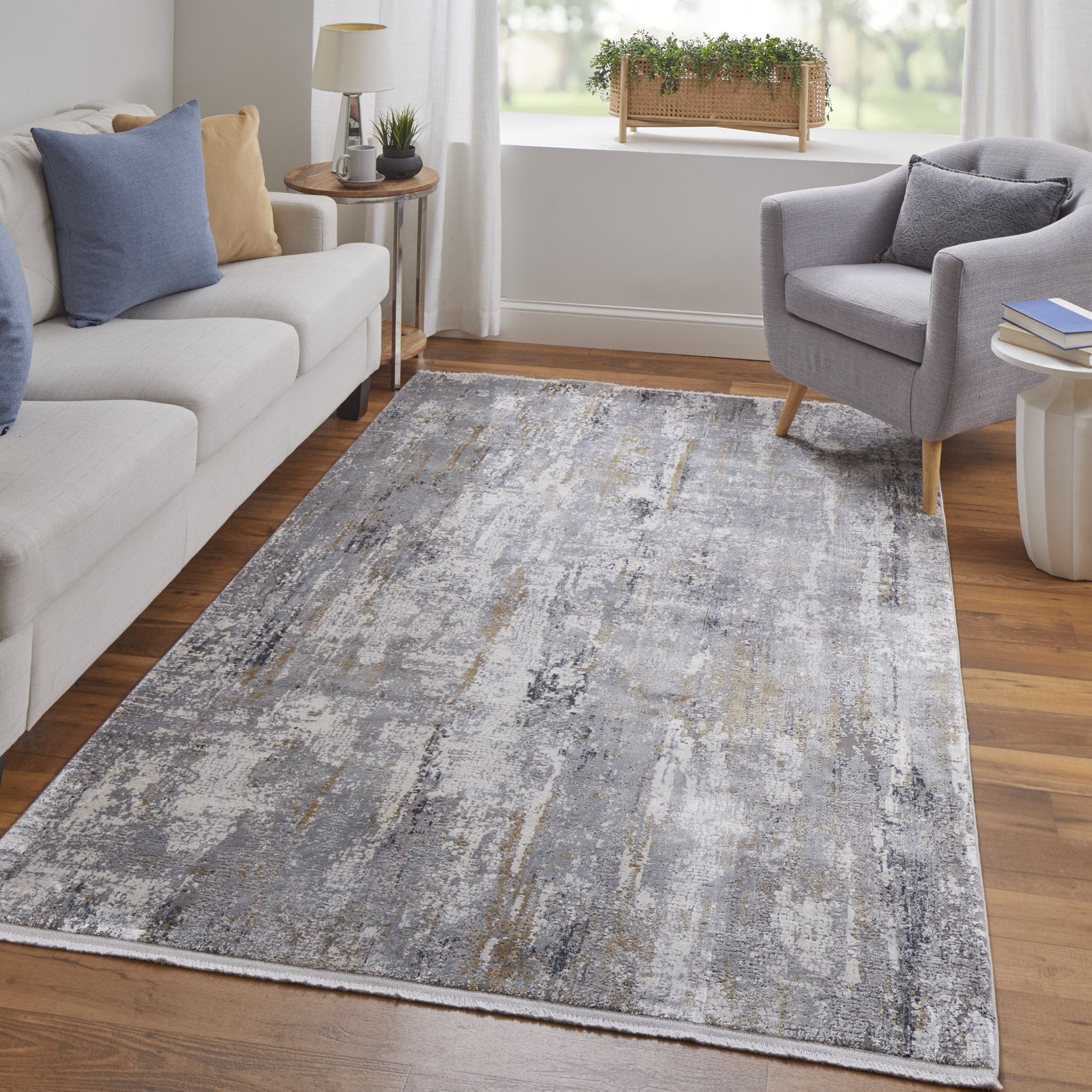 Cadiz Modern Abstract - Ivory/Gray/Gold Area Rug