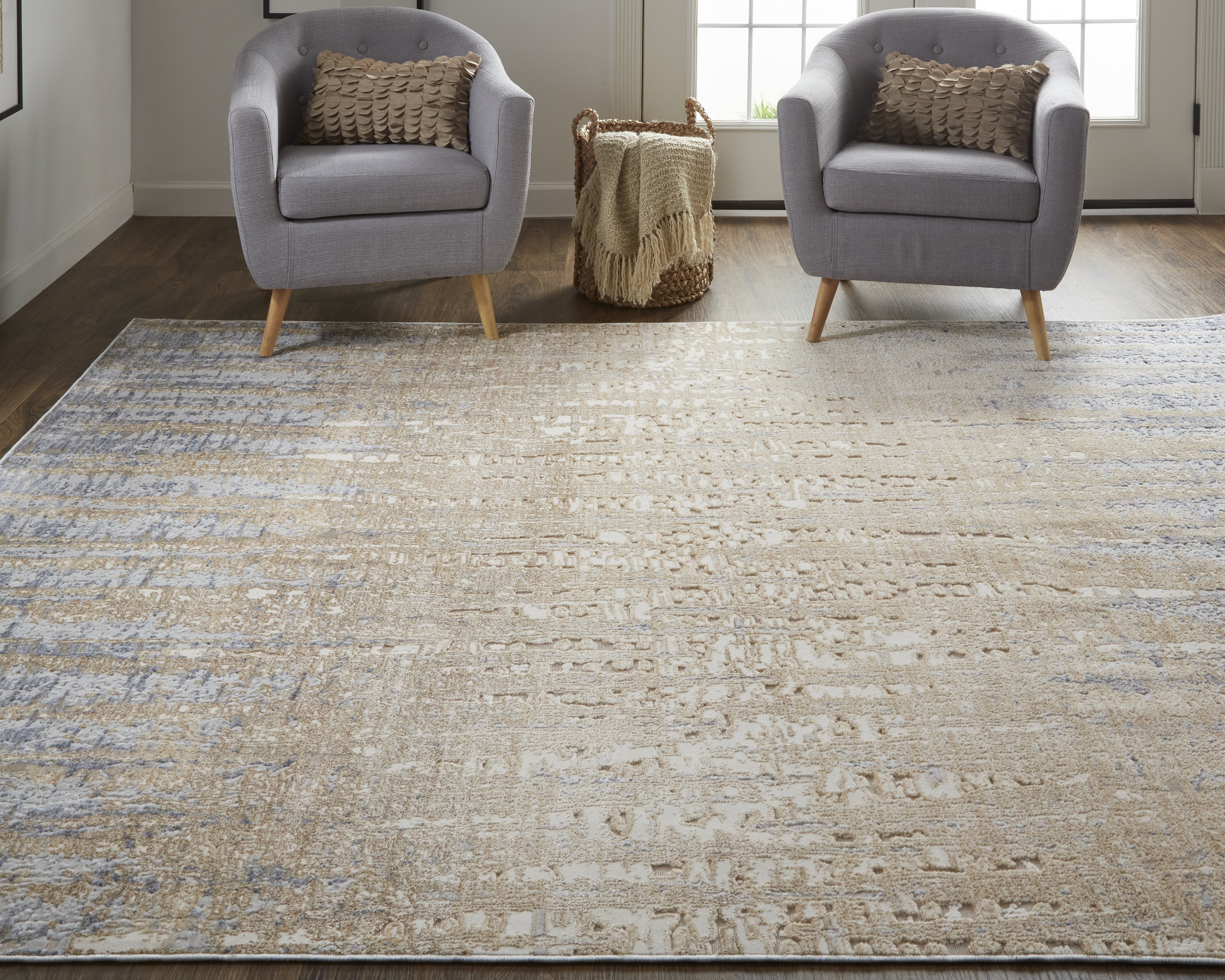 Laina Transitional Gradient & Ombre - Tan/Brown/Blue Area Rug
