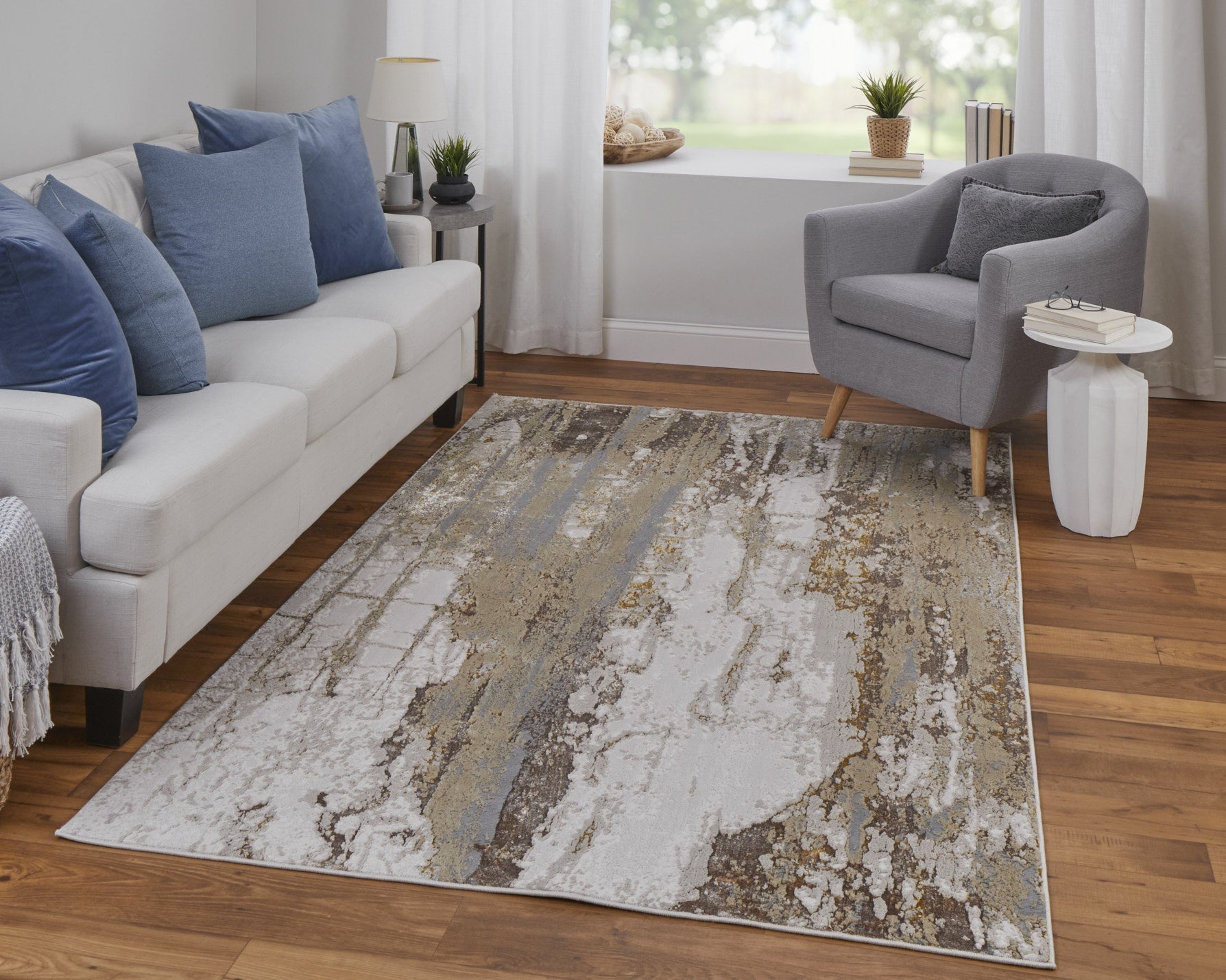 Aura Modern Abstract - Ivory/Gold/Brown Area Rug