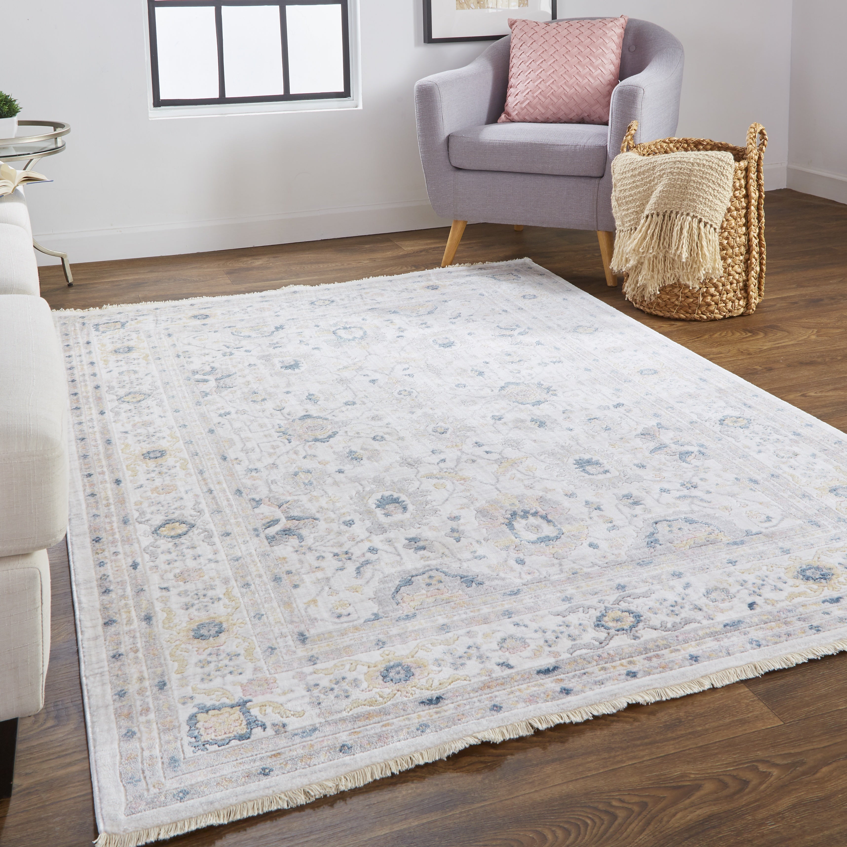 Kyra Transitional Damask - Tan/Ivory/Blue