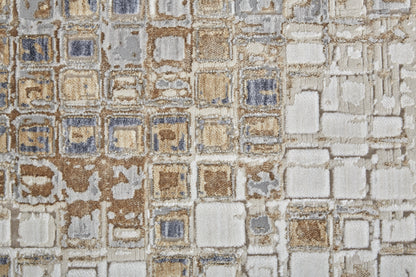 Laina Transitional Geometric - Tan/Ivory/Blue Area Rug