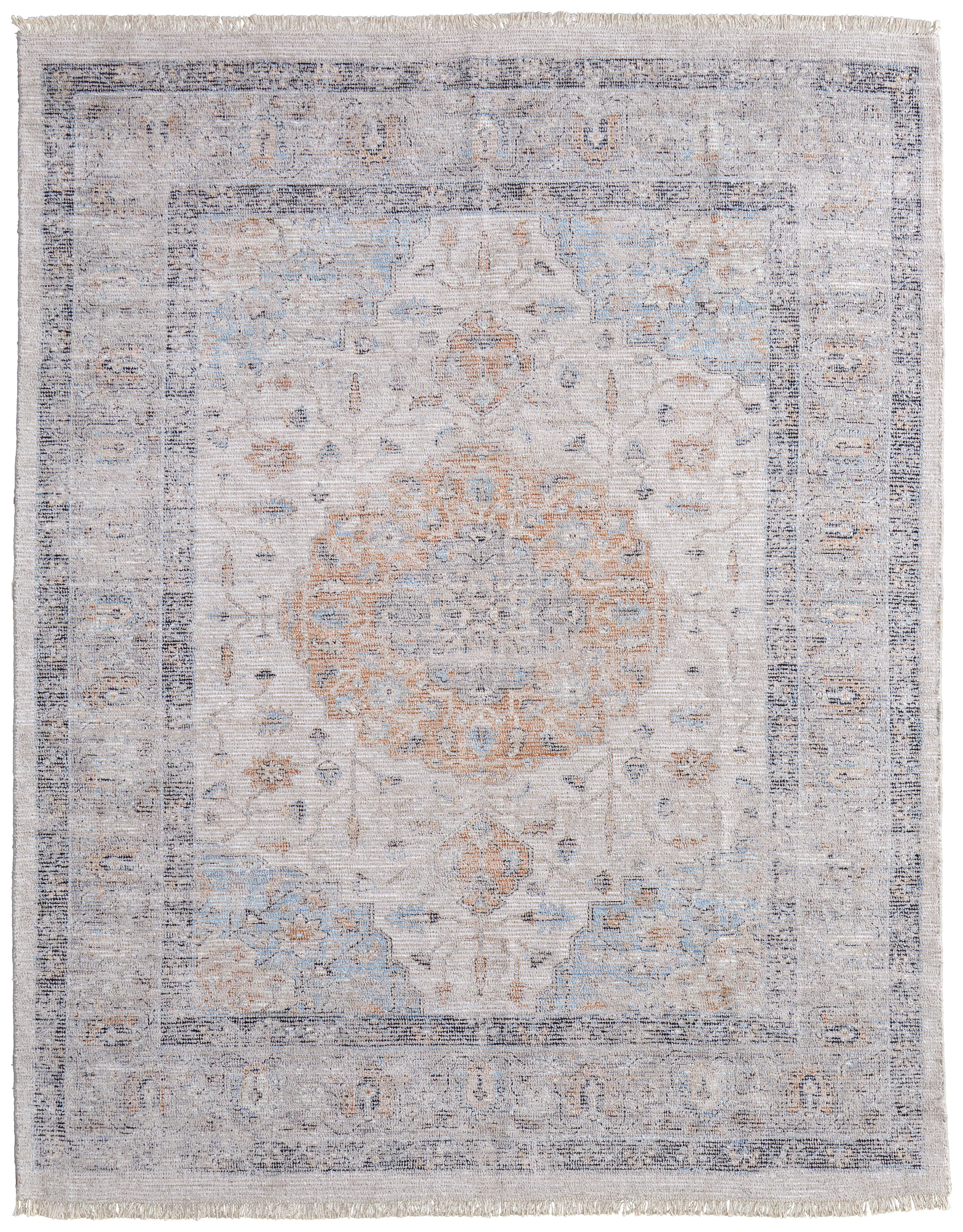 Caldwell Transitional Medallion - Ivory/Blue/Orange Area Rug