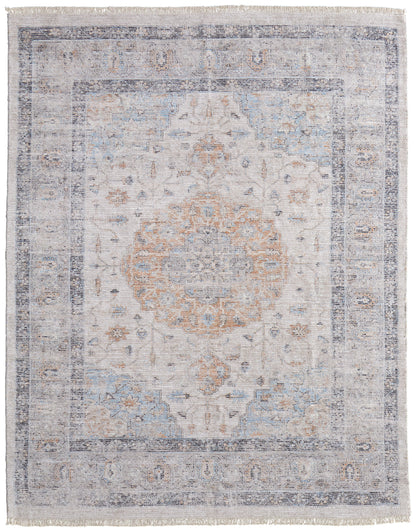 Caldwell Transitional Medallion - Ivory/Blue/Orange Area Rug