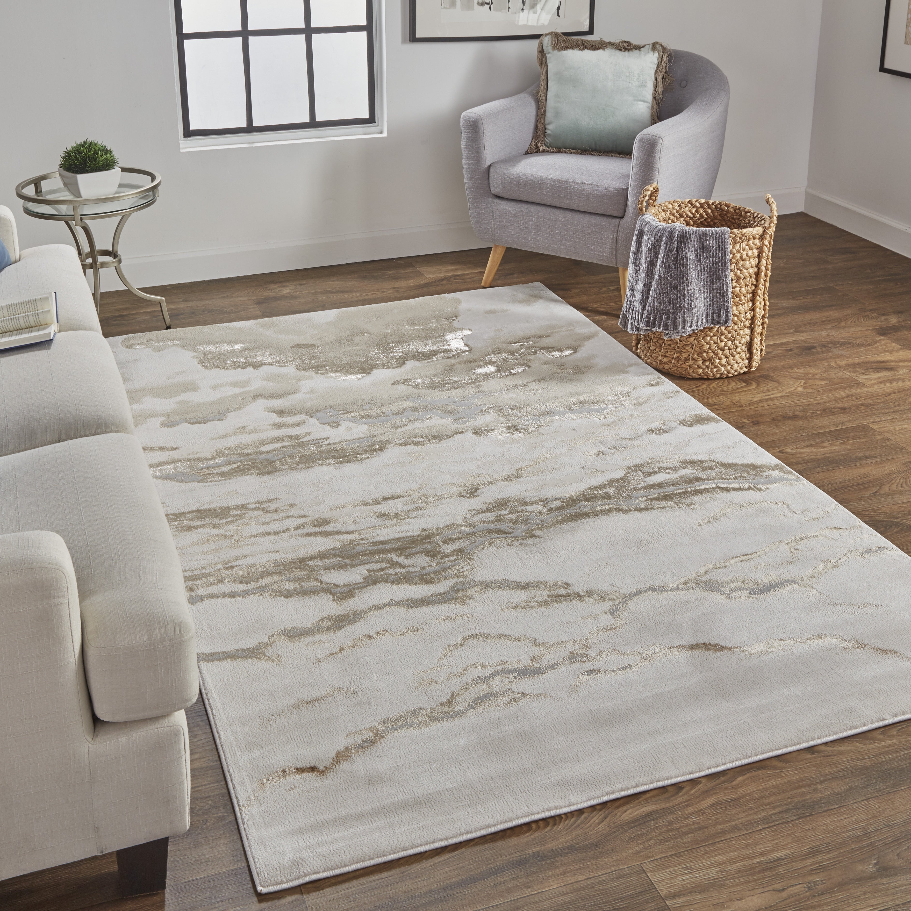 Aura Modern Abstract - Ivory/Tan/Gray Area Rug