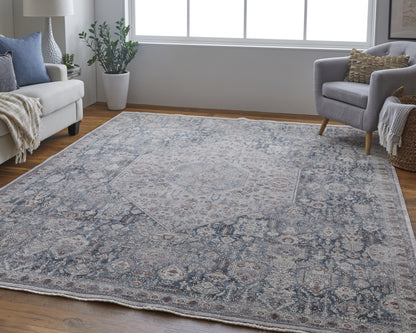 Marquette Transitional Medallion - Blue/Ivory Area Rug