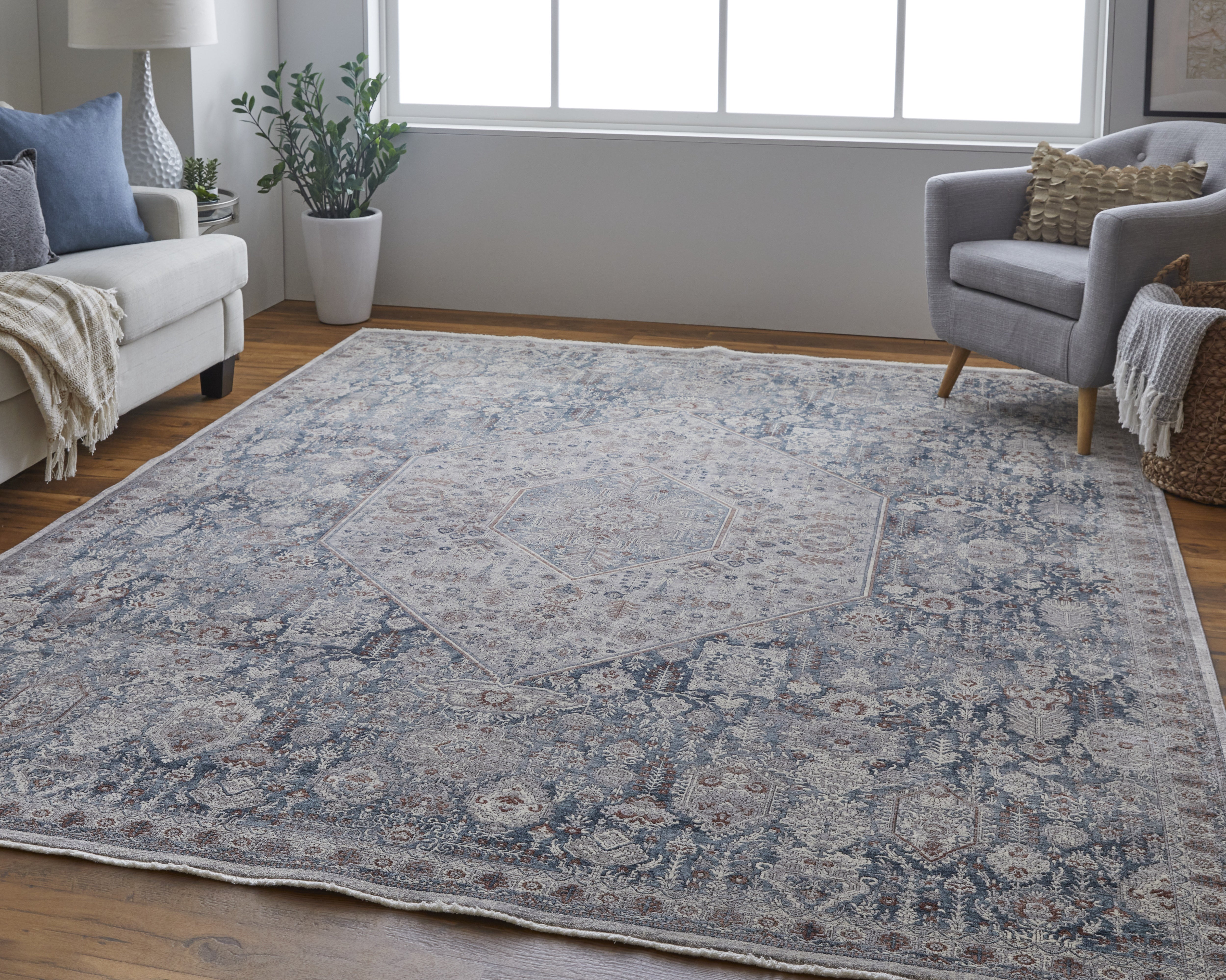 Marquette Transitional Medallion - Blue/Ivory Area Rug