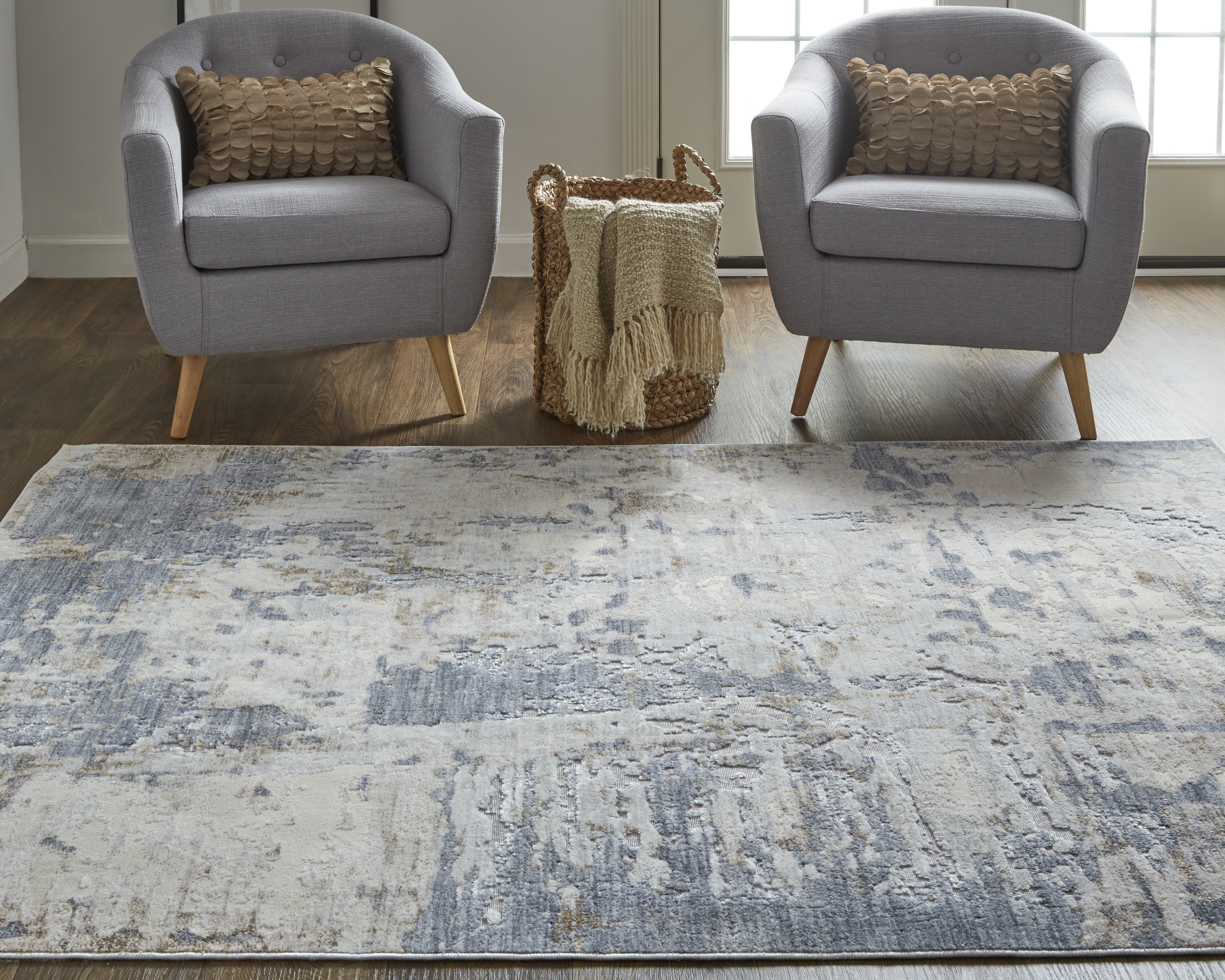 Laina Transitional Abstract - Ivory/Gray/Blue Area Rug