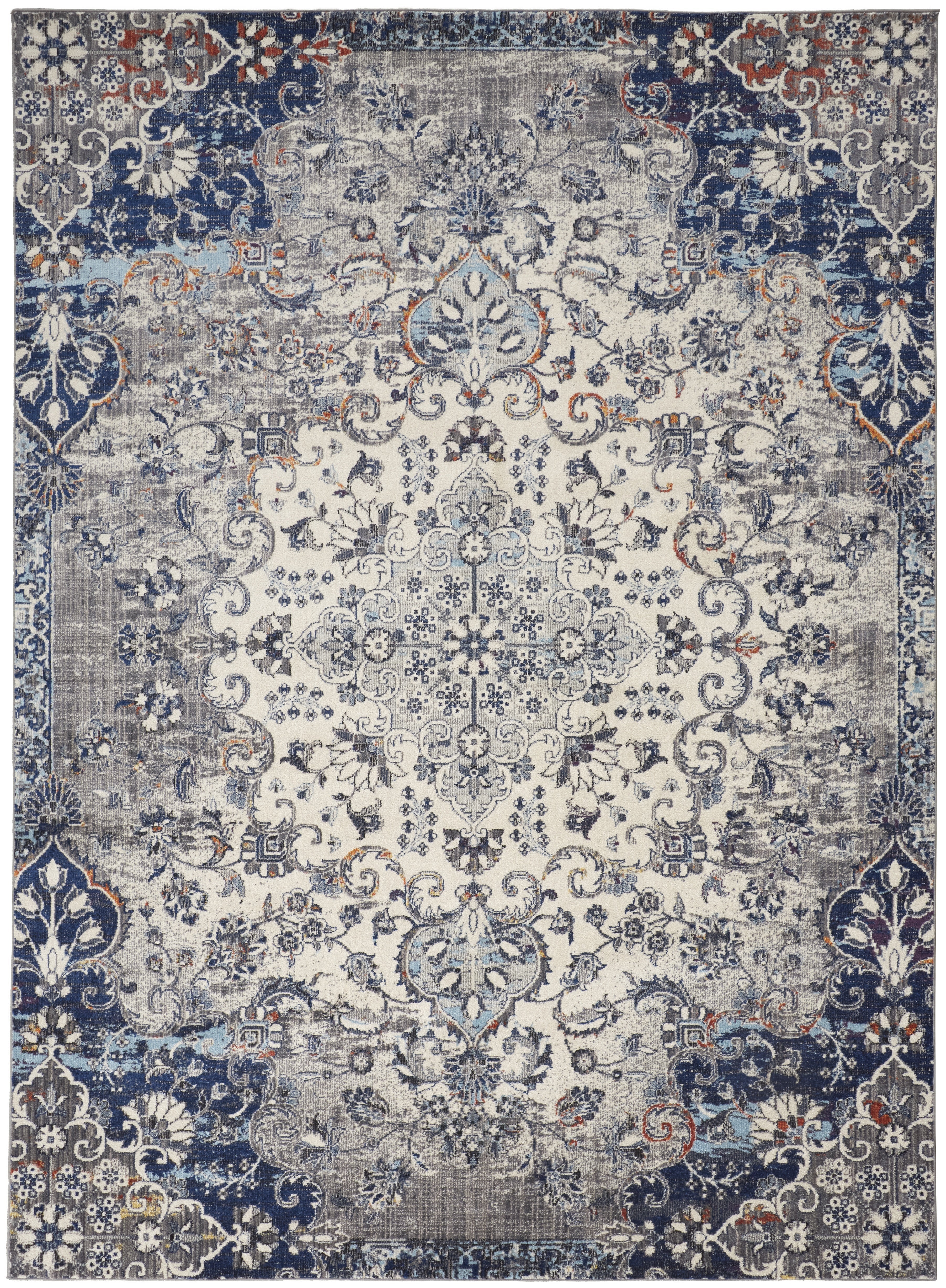 Bellini Transitional Medallion - Ivory/Gray/Blue