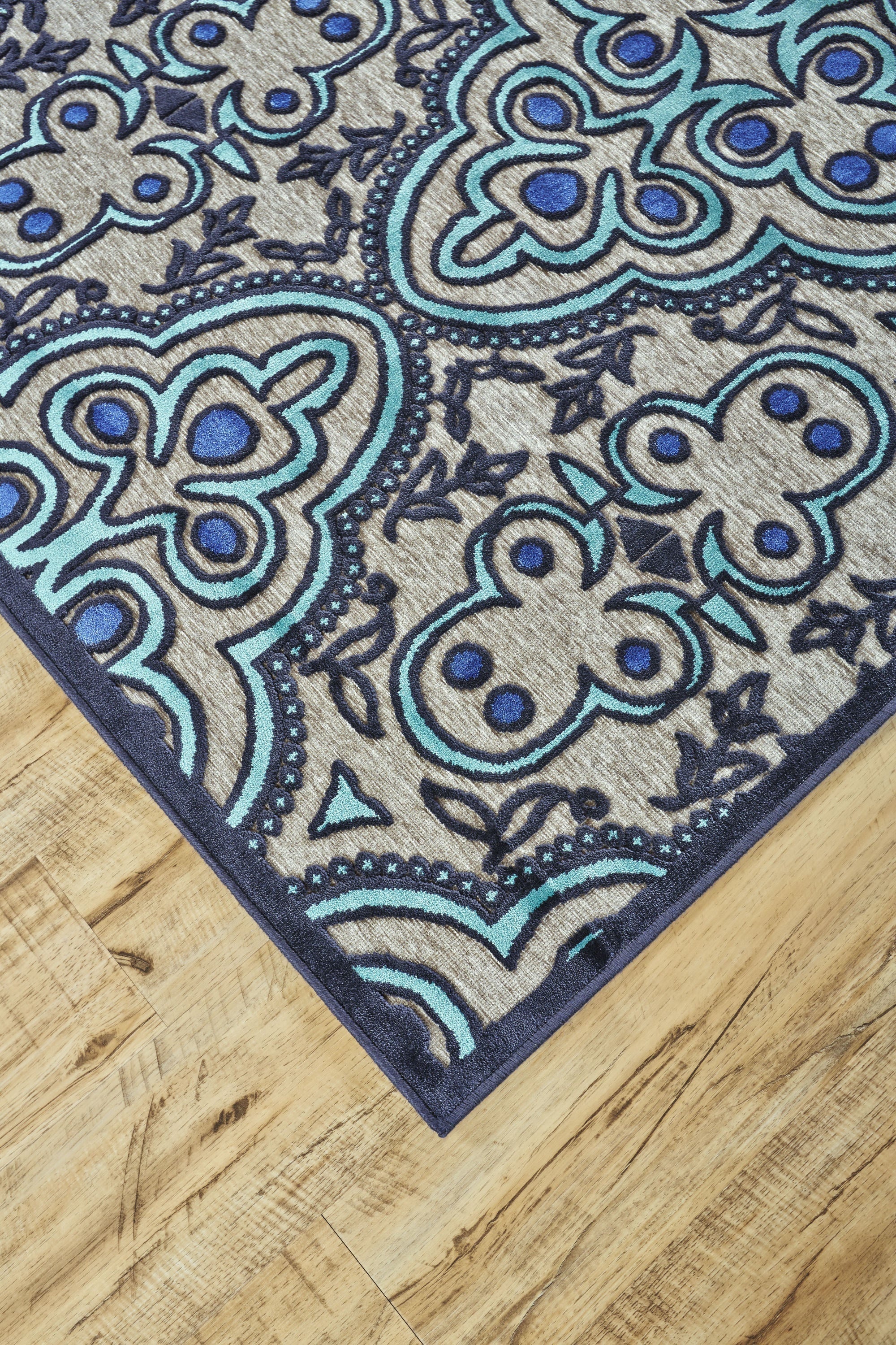 Saphir Callo Modern Damask - Tan/Taupe/Blue