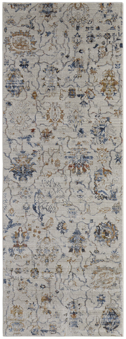Kaia Transitional Floral & Botanical - Ivory/Orange/Blue Area Rug