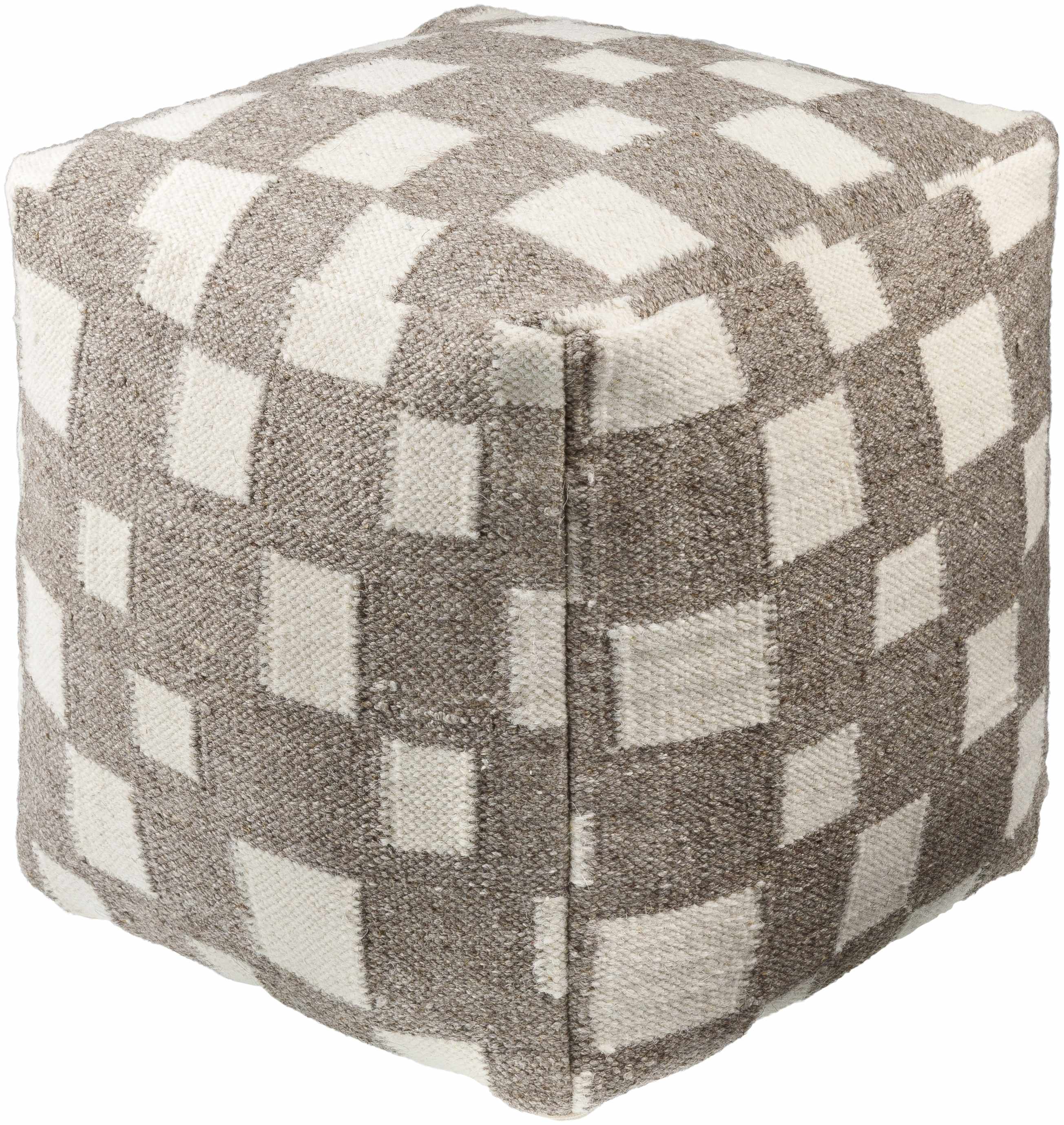Lyra Moroccan Checkered Pouf - Taupe, Cream
