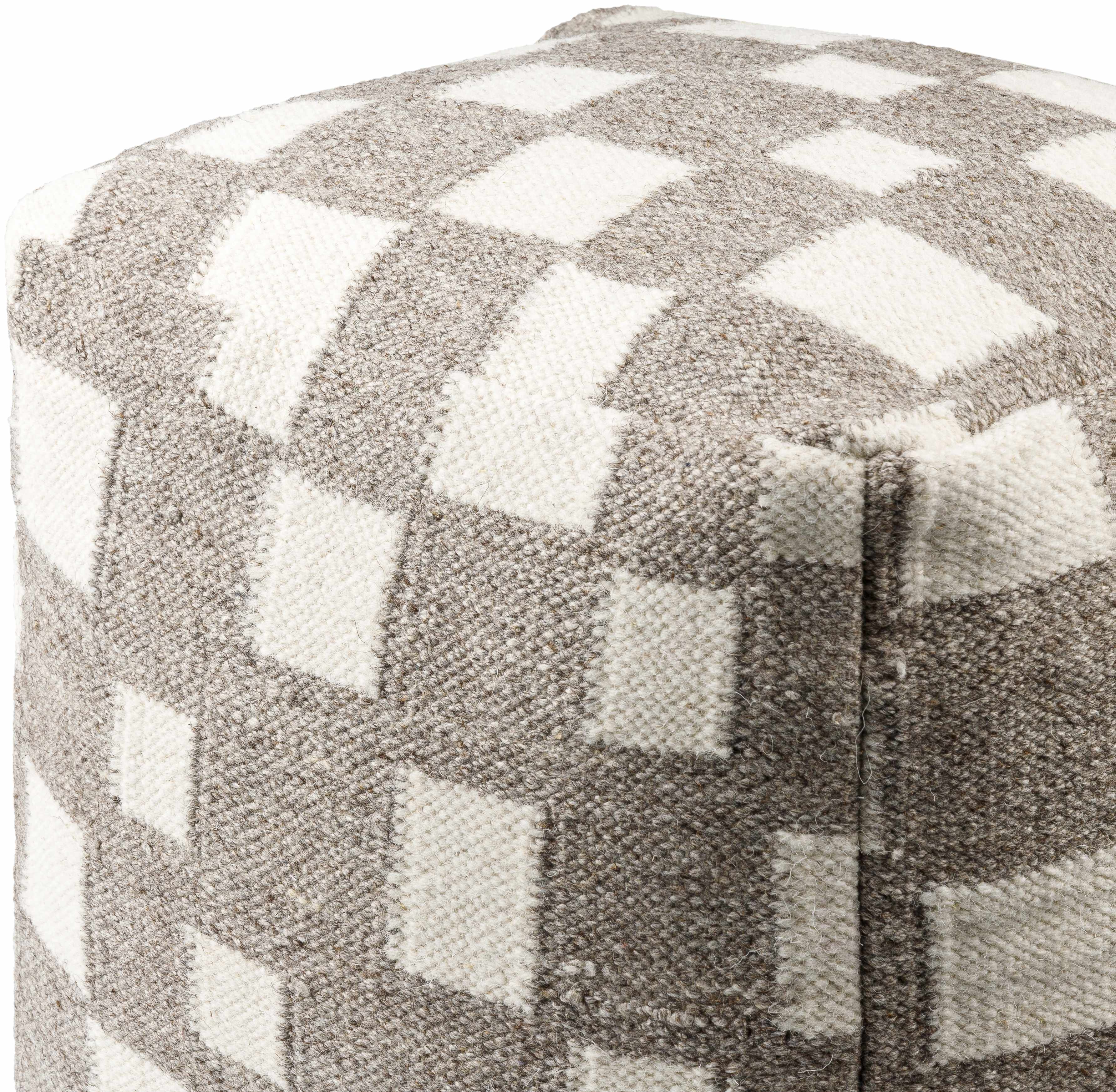 Lyra Moroccan Checkered Pouf - Taupe, Cream