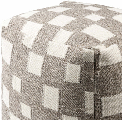Lyra Moroccan Checkered Pouf - Taupe, Cream