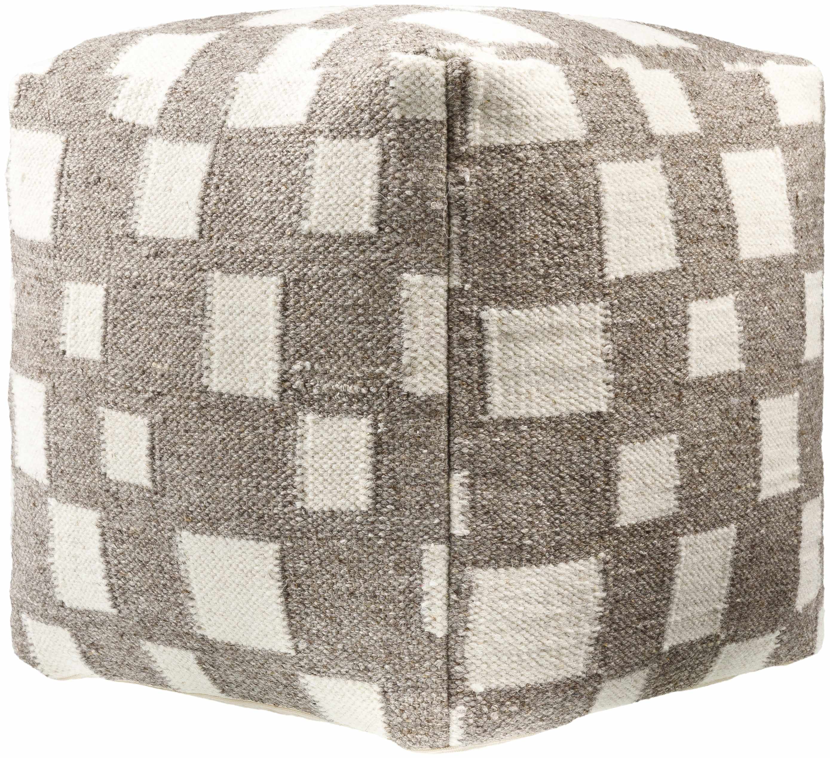 Lyra Moroccan Checkered Pouf - Taupe, Cream