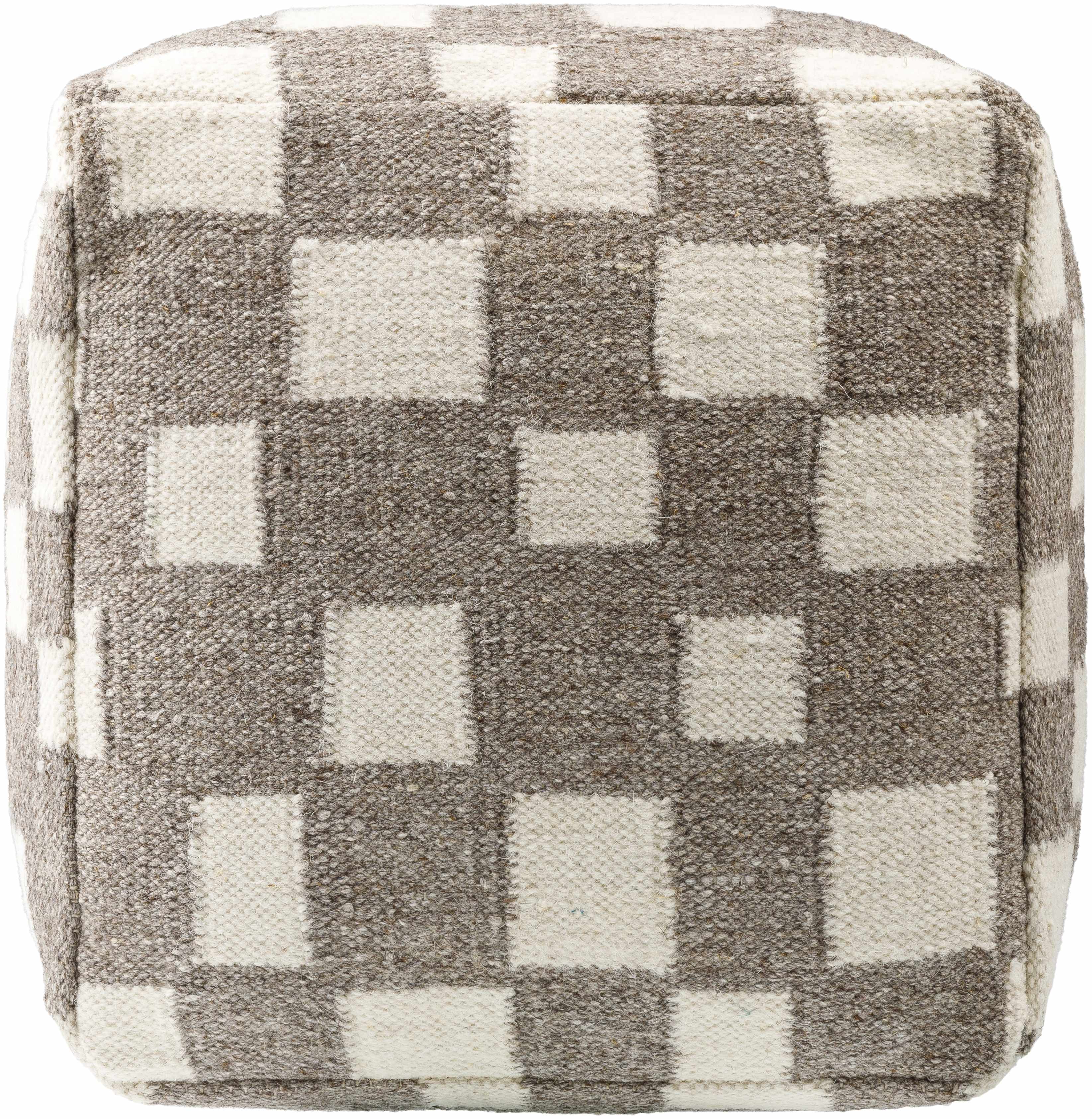 Lyra Moroccan Checkered Pouf - Taupe, Cream