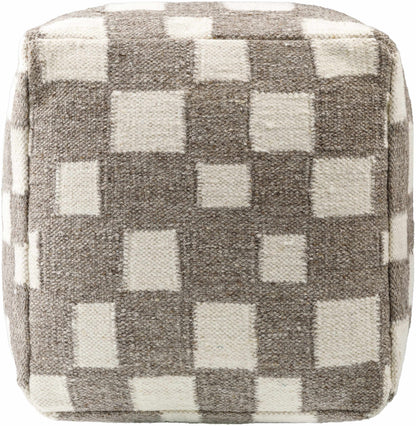 Lyra Moroccan Checkered Pouf - Taupe, Cream