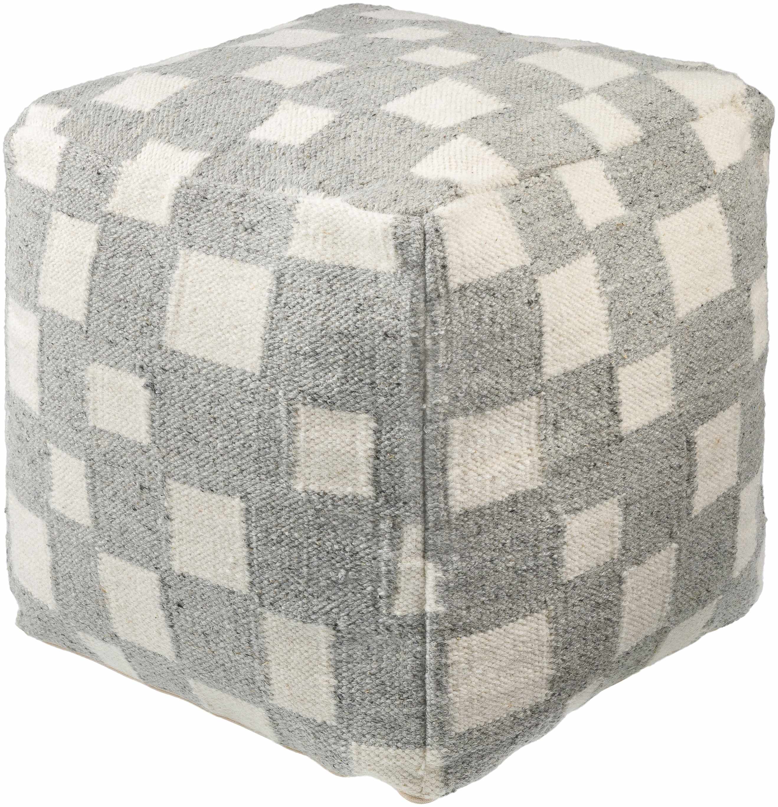 Lyra Moroccan Checkered Pouf - Gray, Cream