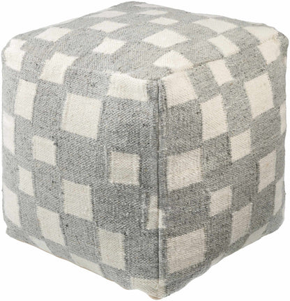Lyra Moroccan Checkered Pouf - Gray, Cream