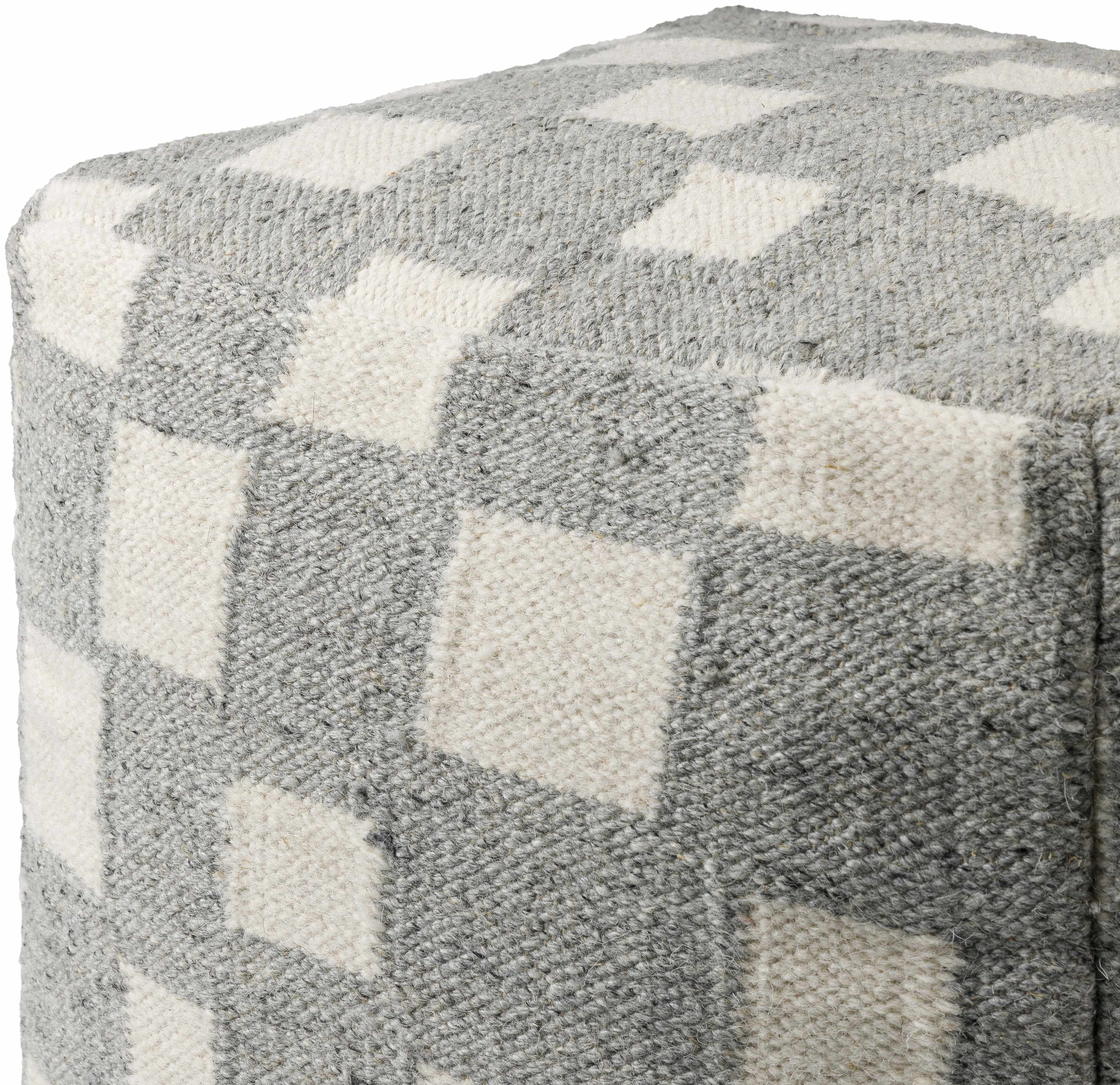 Lyra Moroccan Checkered Pouf - Gray, Cream