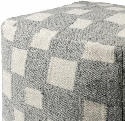 Lyra Moroccan Checkered Pouf - Gray, Cream