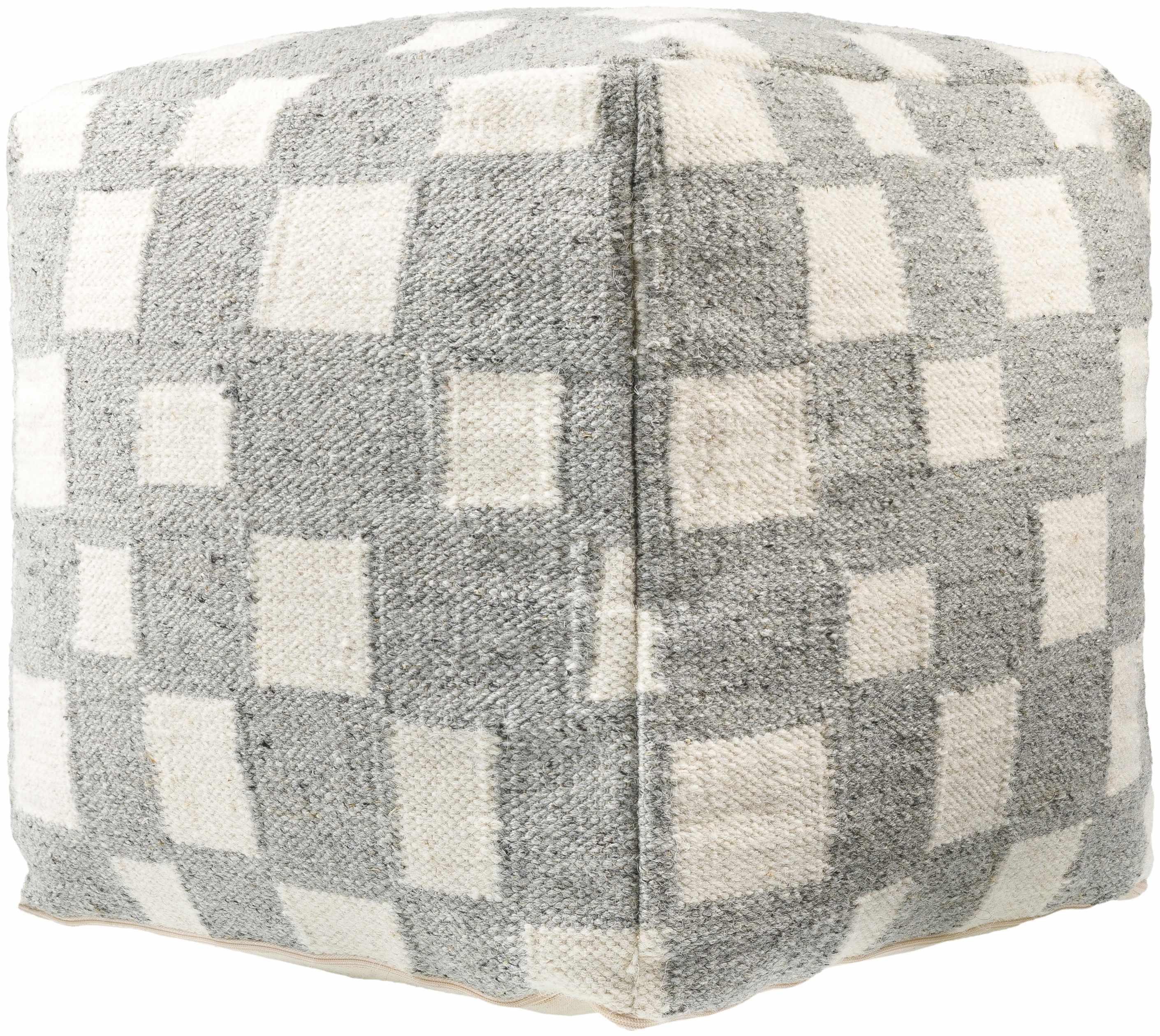 Lyra Moroccan Checkered Pouf - Gray, Cream