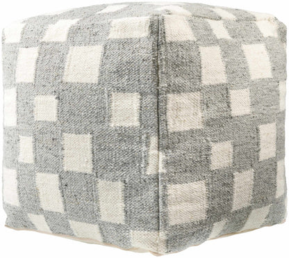 Lyra Moroccan Checkered Pouf - Gray, Cream